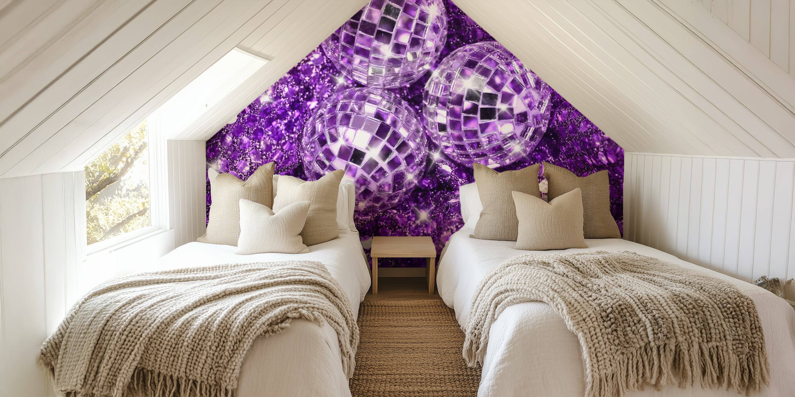 Disco balls and shiny purple sequins wallpaper