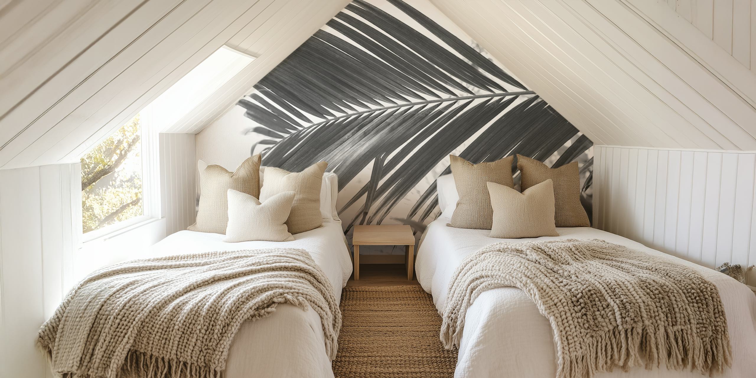 Black and white sun kissed palm leaf wall mural