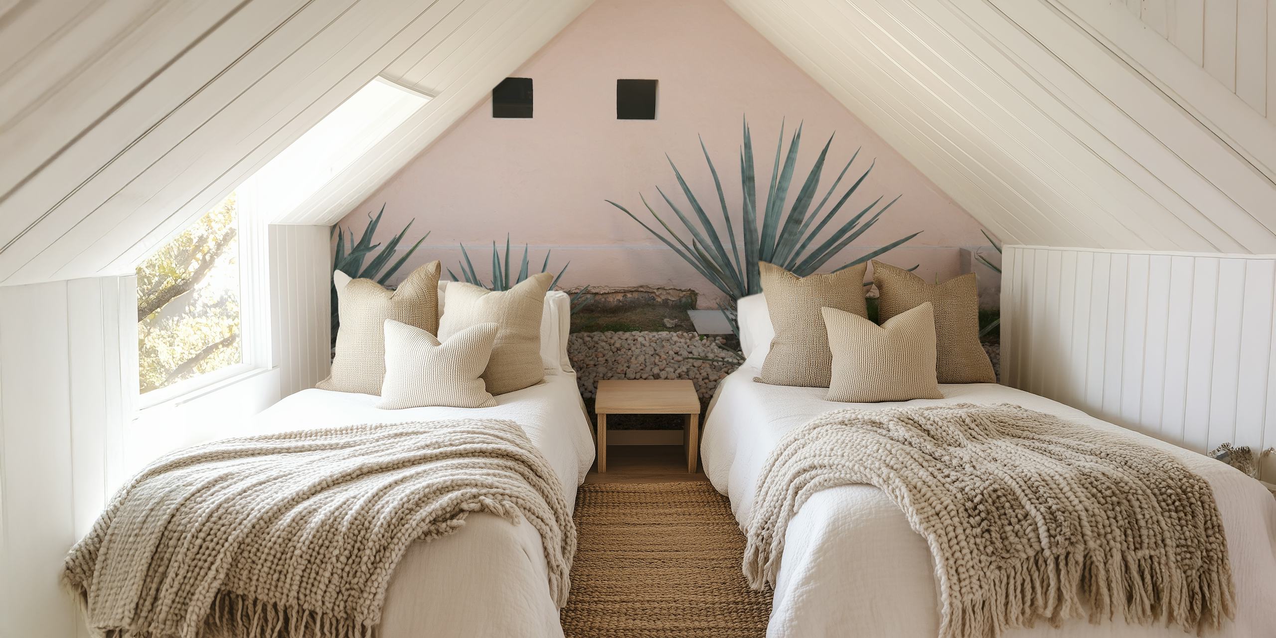 Agave plants in blush pink background wallpaper