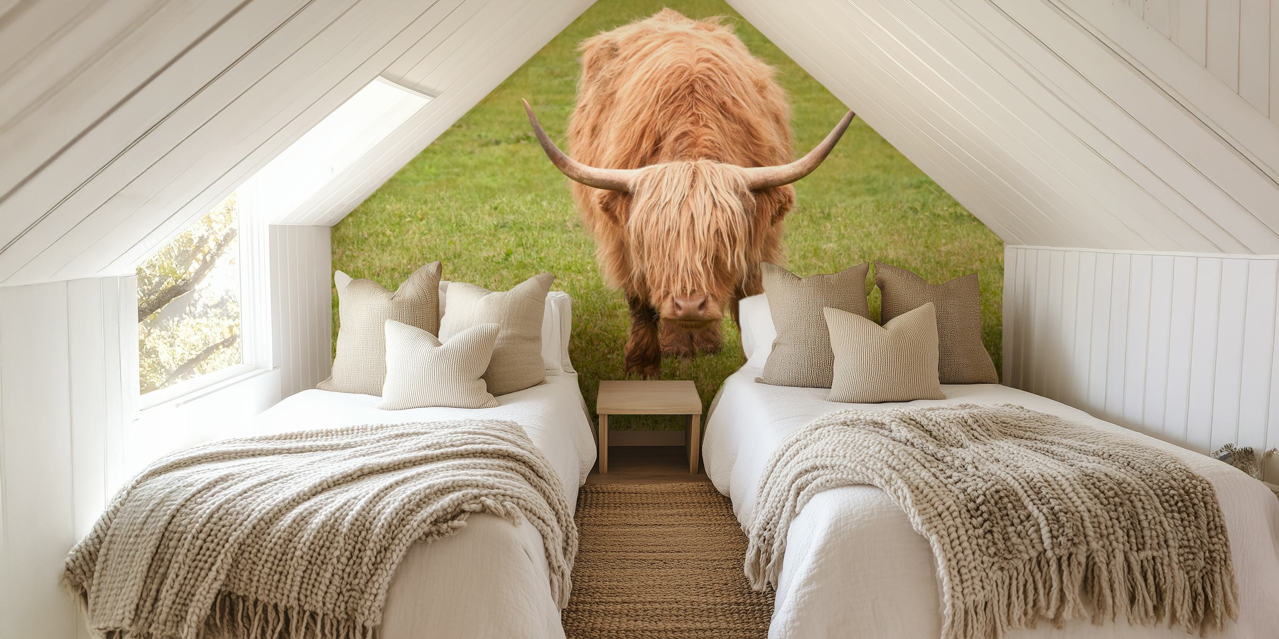 Highland cow wallpaper in a room setting