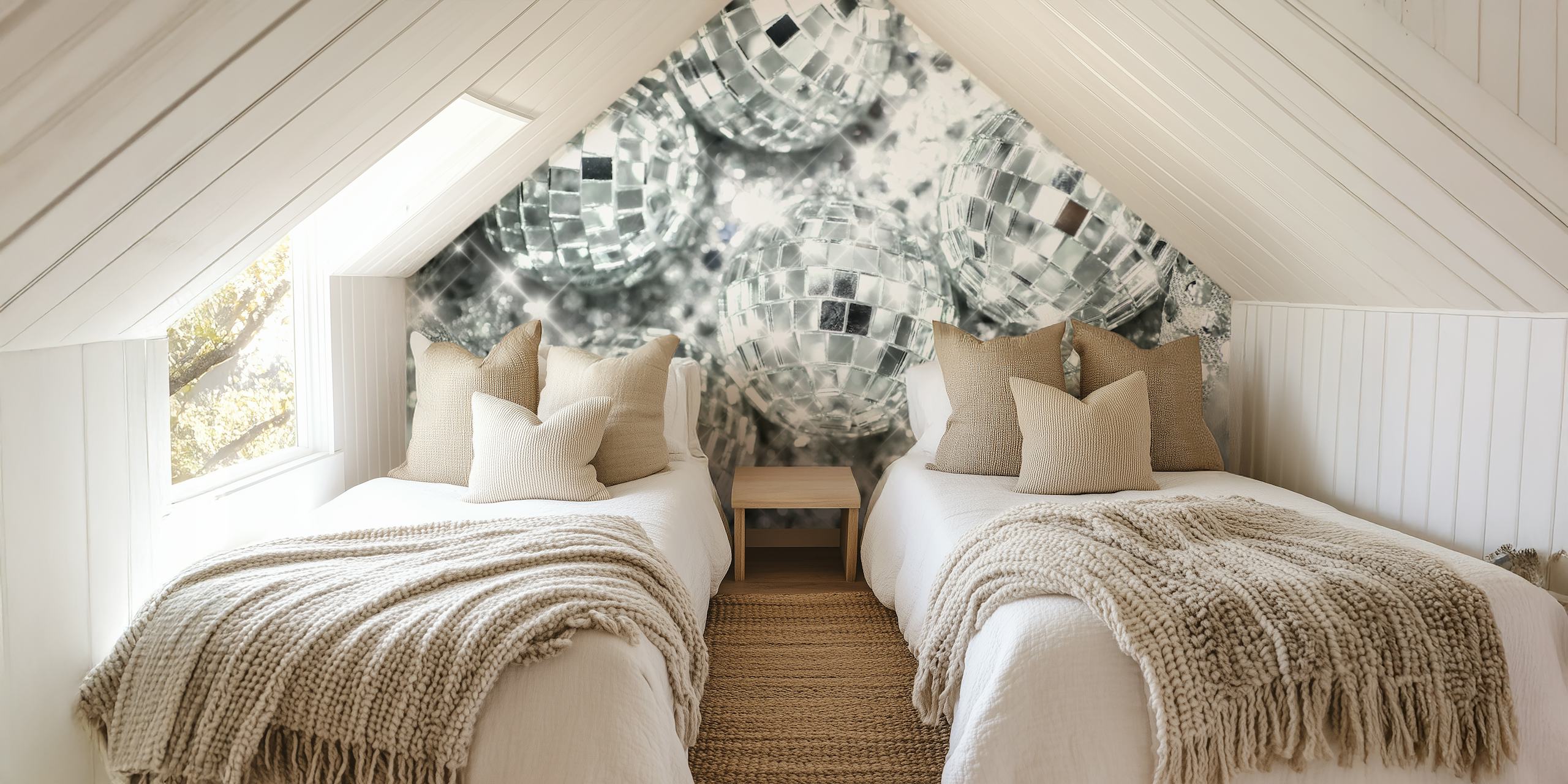 Shiny disco balls surrounded by glittery silver backdrop wallpaper