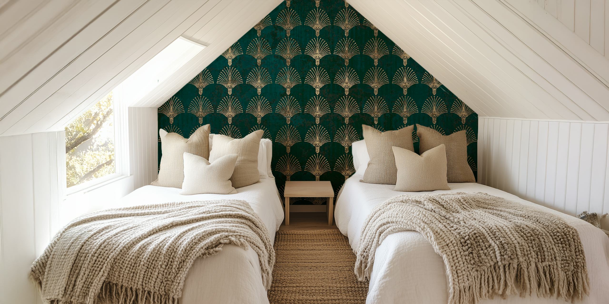 Ταπετσαρία Elegant Art Deco Golden Teal σε ένα δωμάτιο
