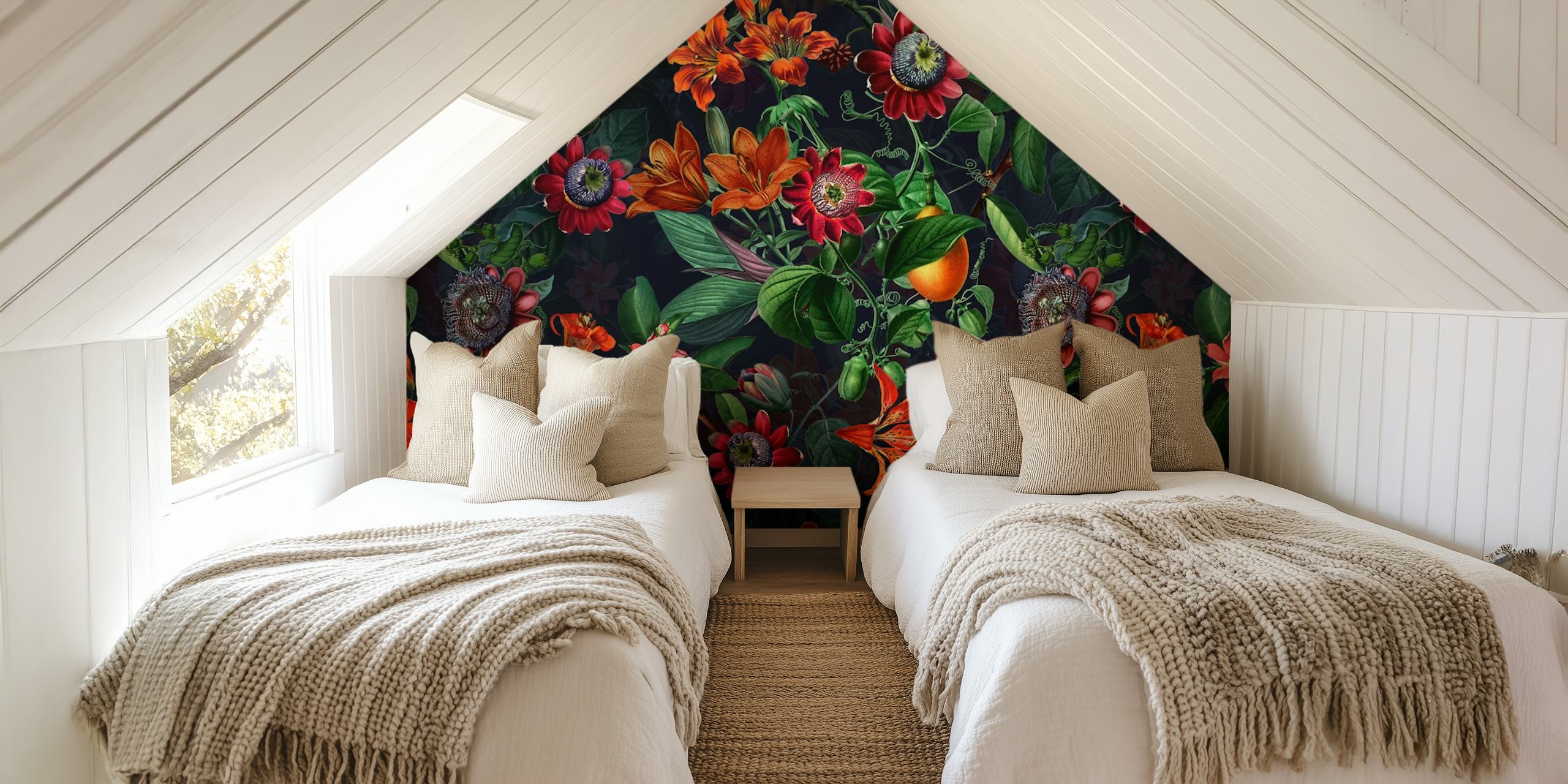 Colorful flowers on dark background floral wallpaper