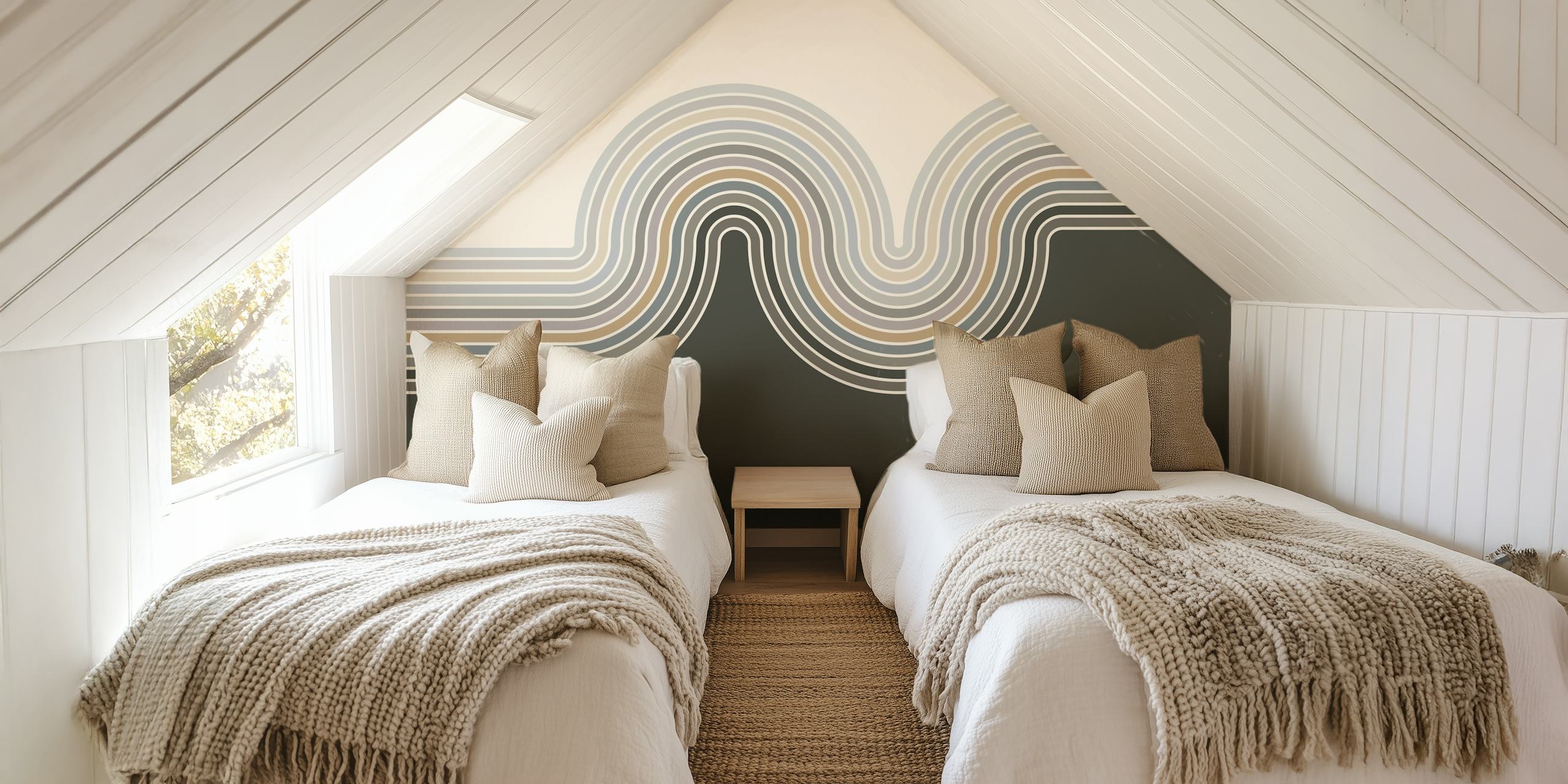 Papel de parede Retro Curvy Lines 2 em um quarto