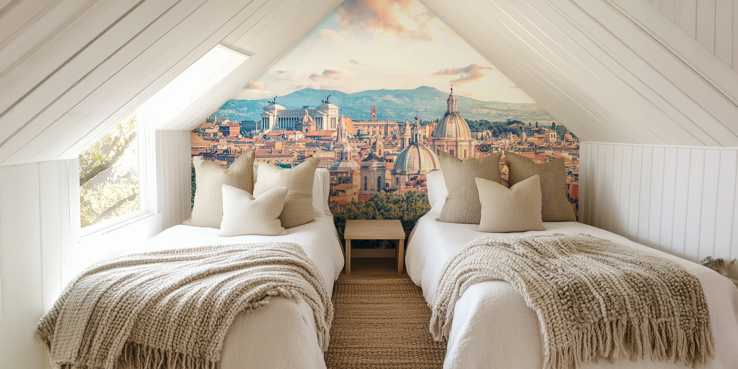Rome skyline with domed roofs and soft colors wallpaper