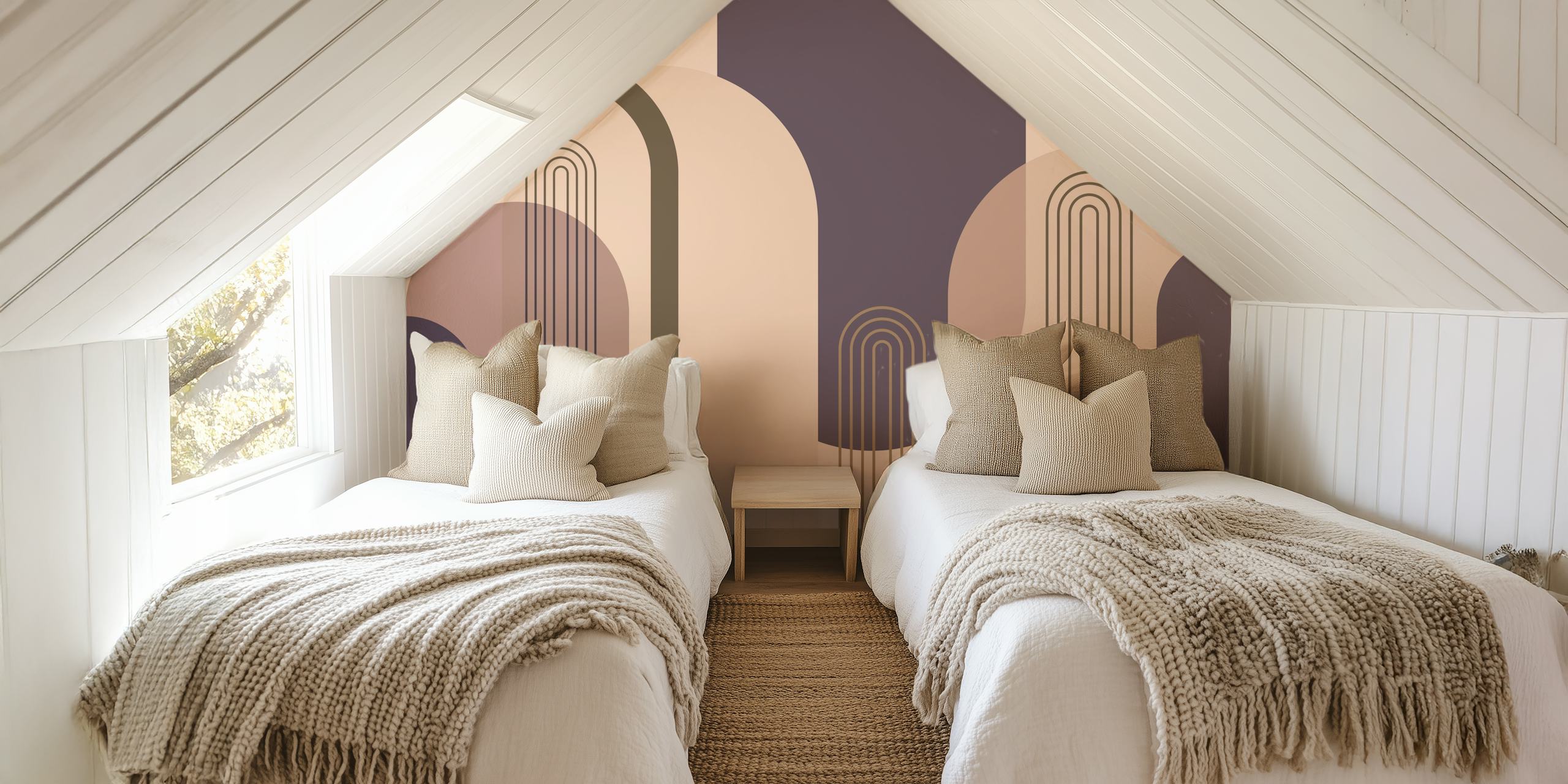 Mid Century Arches Aubergine Wall Mural with geometric shapes