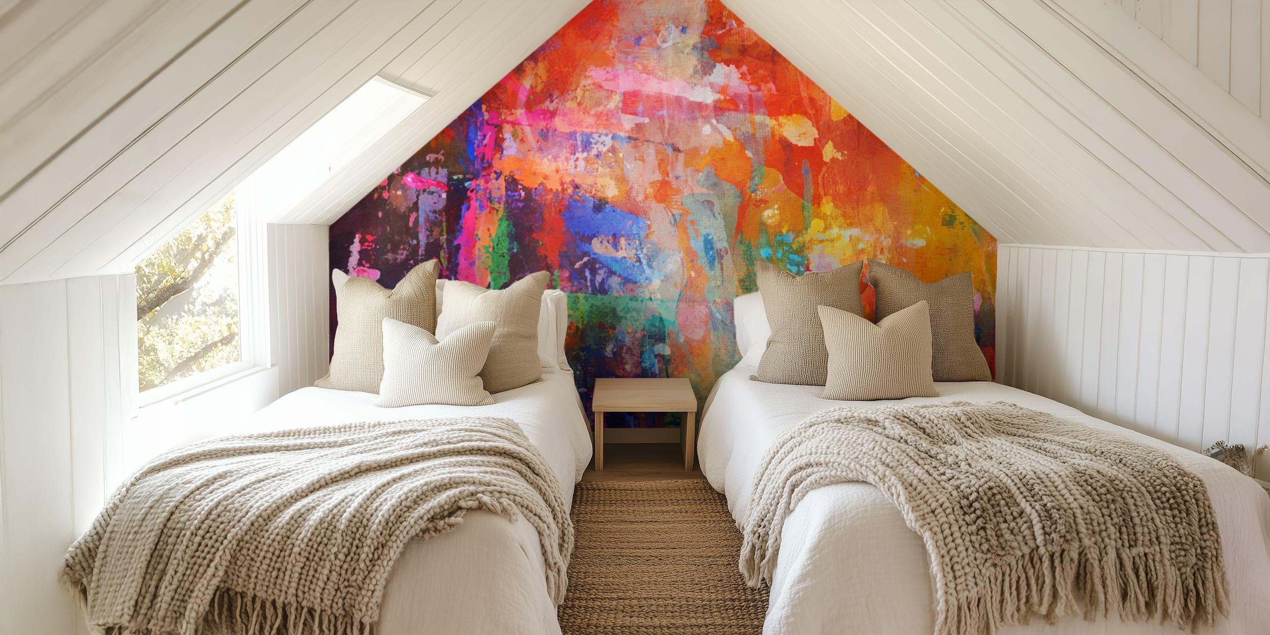 Colorful abstract brush strokes in bright hues wallpaper