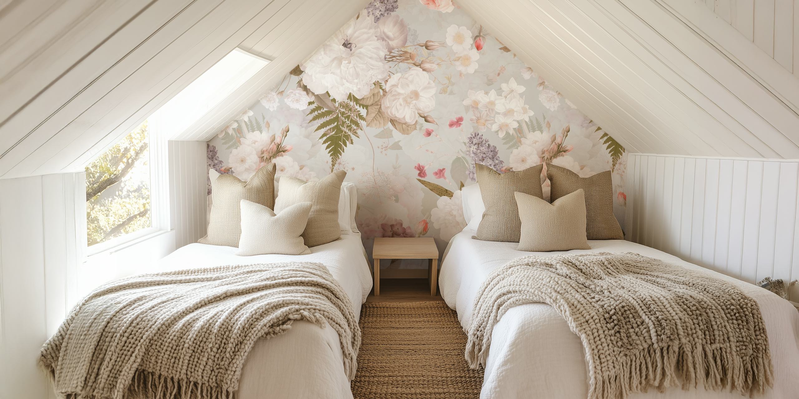 Floral arrangement with soft pastel colors and ferns wallpaper