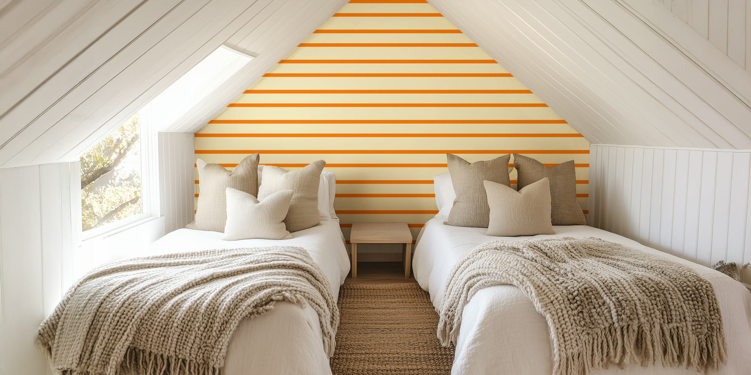 Orange stripes on beige background textured wallpaper