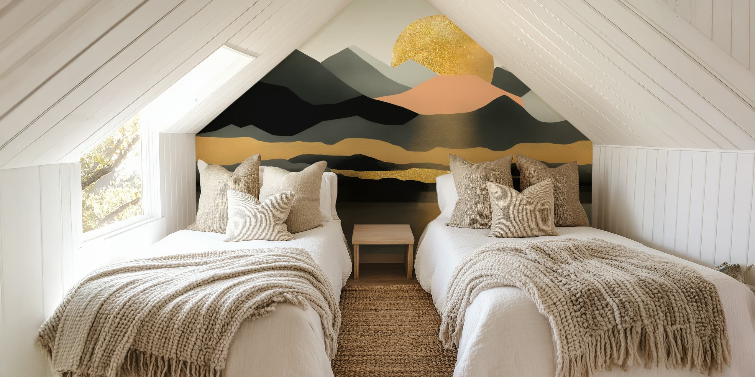 Golden Moon Rise wallpaper in a modern room