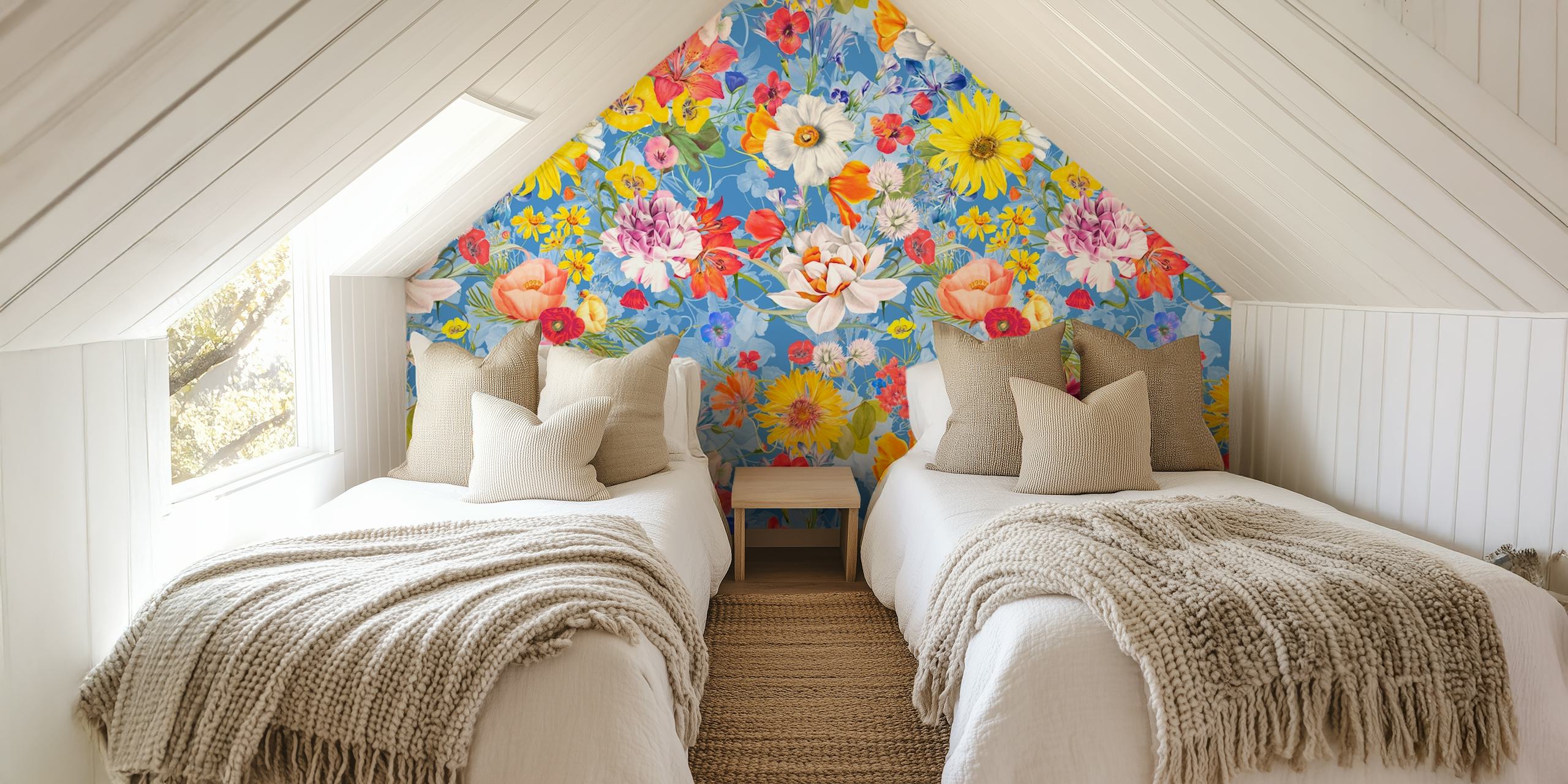 Multicolor floral wallpaper displayed in a room