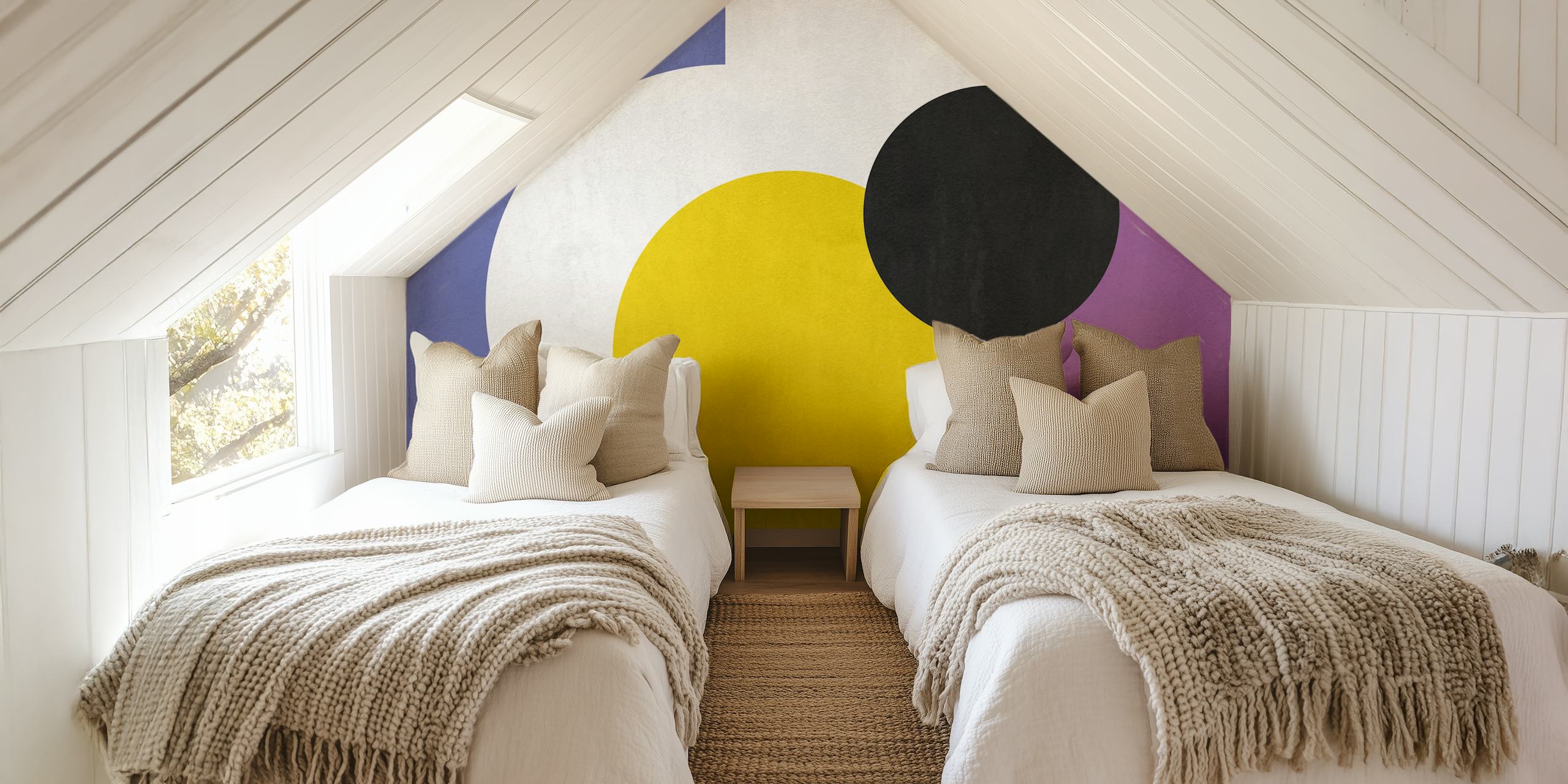 Geometric wallpaper in modern room setting