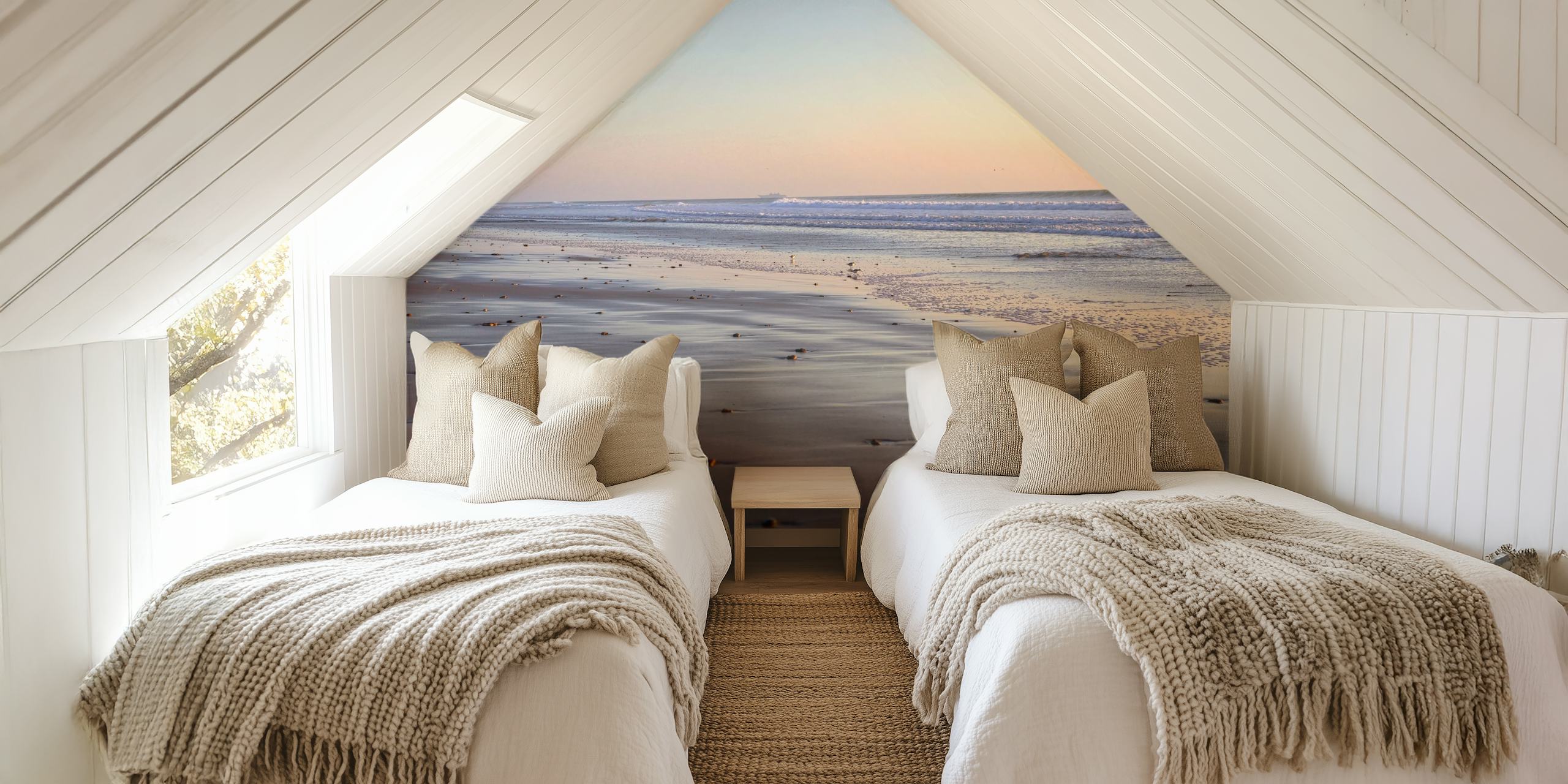 Beach sunset with soft pastels and serene waves wallpaper