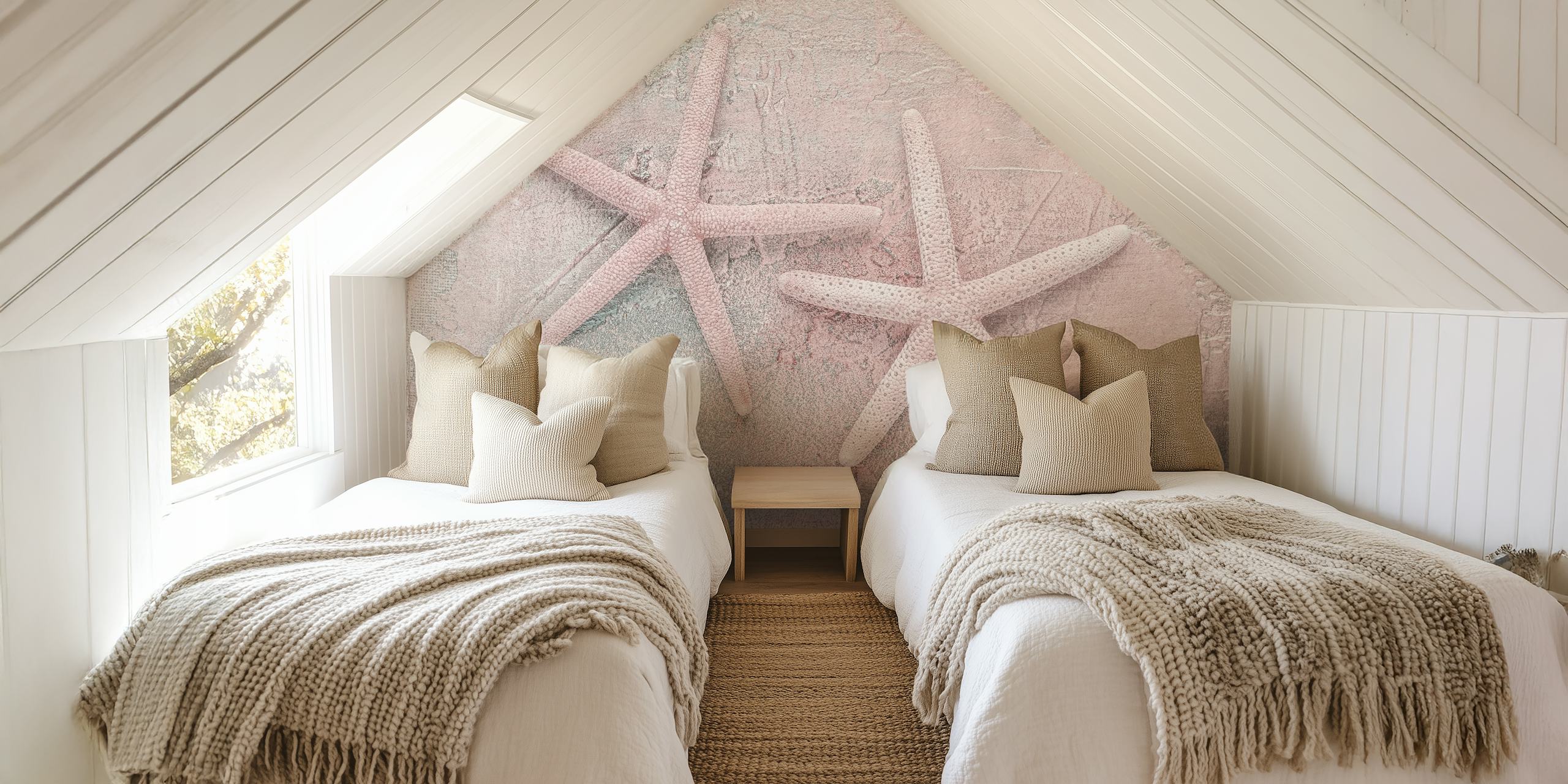 Mural de parede Blush Pink Starfish com duas estrelas do mar em um fundo texturizado