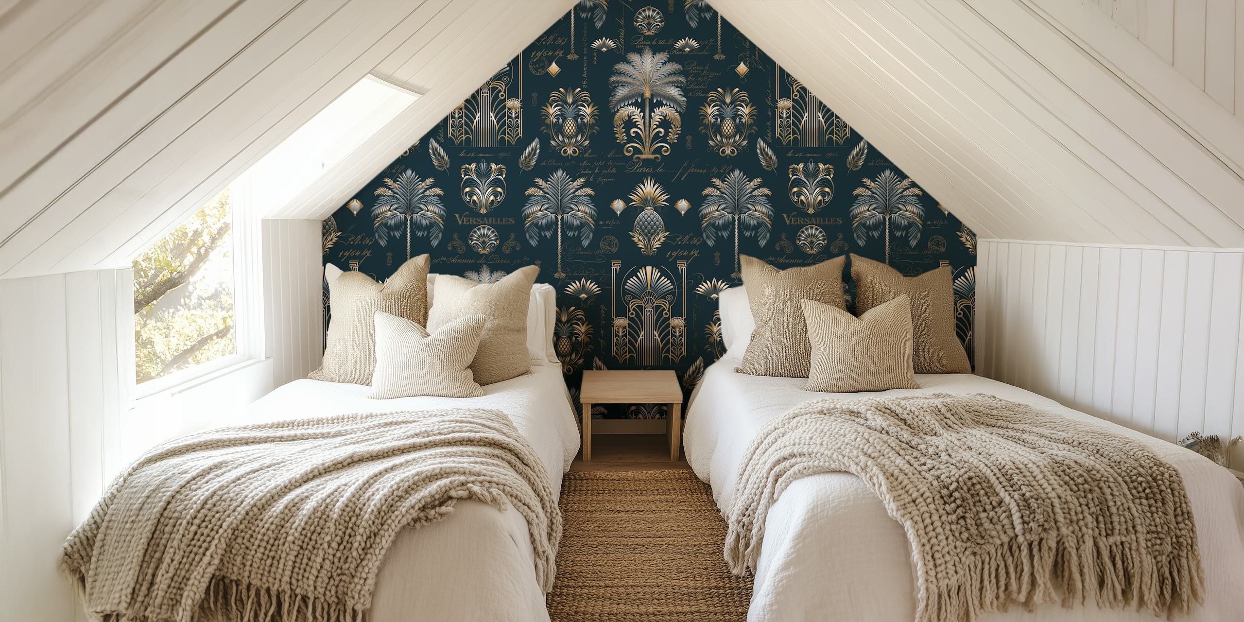 Art Deco Palm Luxury Blue behangontwerp