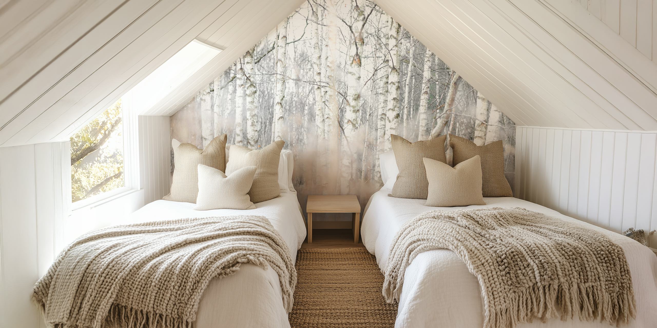 Papel pintado Birch Trees y Grass en una habitación