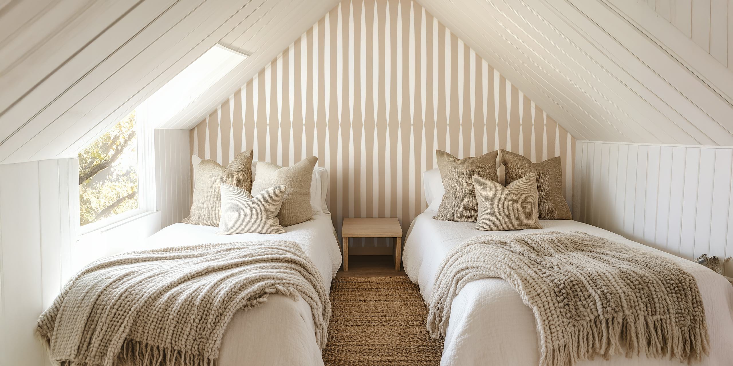 Beige striped wallpaper in minimalist design with vertical lines