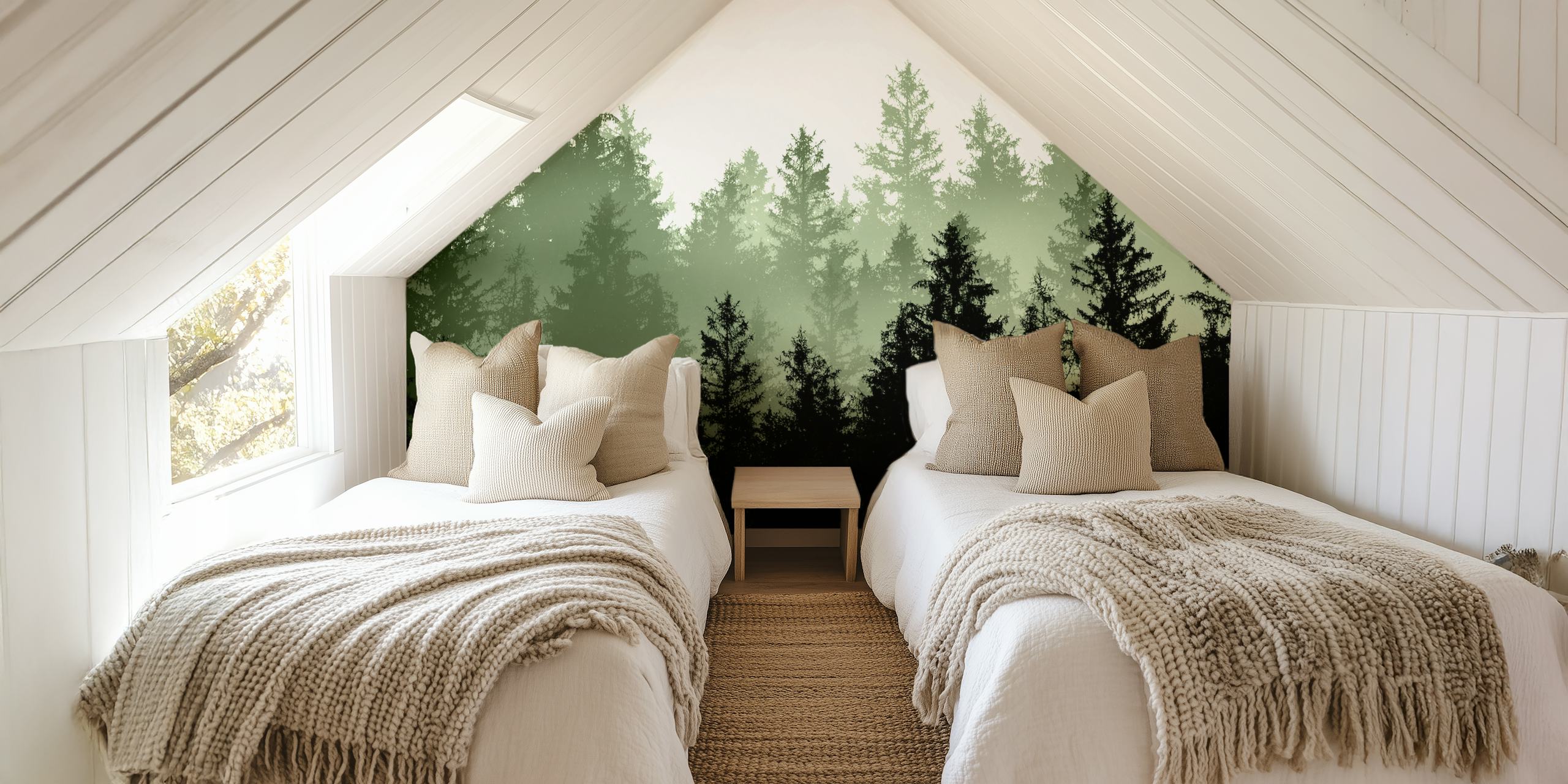 Green forest wallpaper design in a room