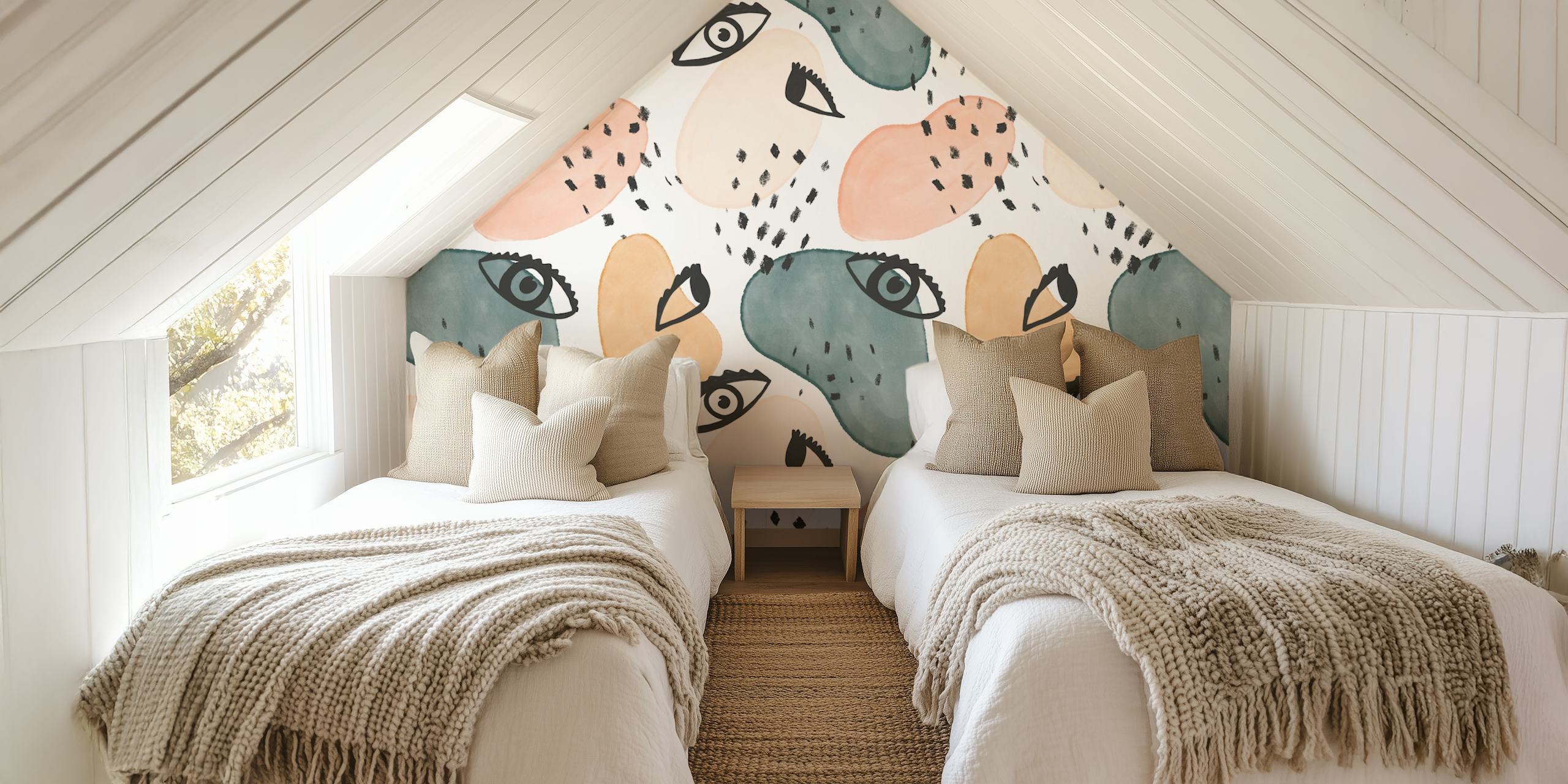 Painterly Eyes Pattern wallpaper displayed in a room