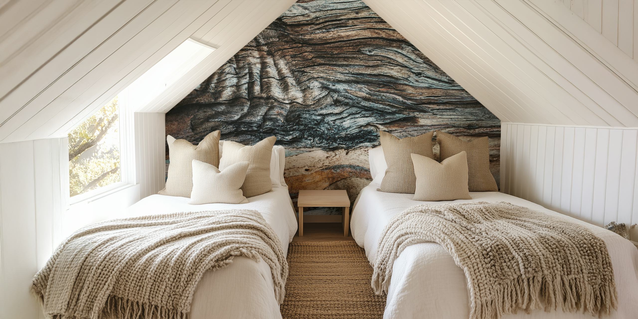 Close-up texture of eucalyptus wood wall mural with natural patterns