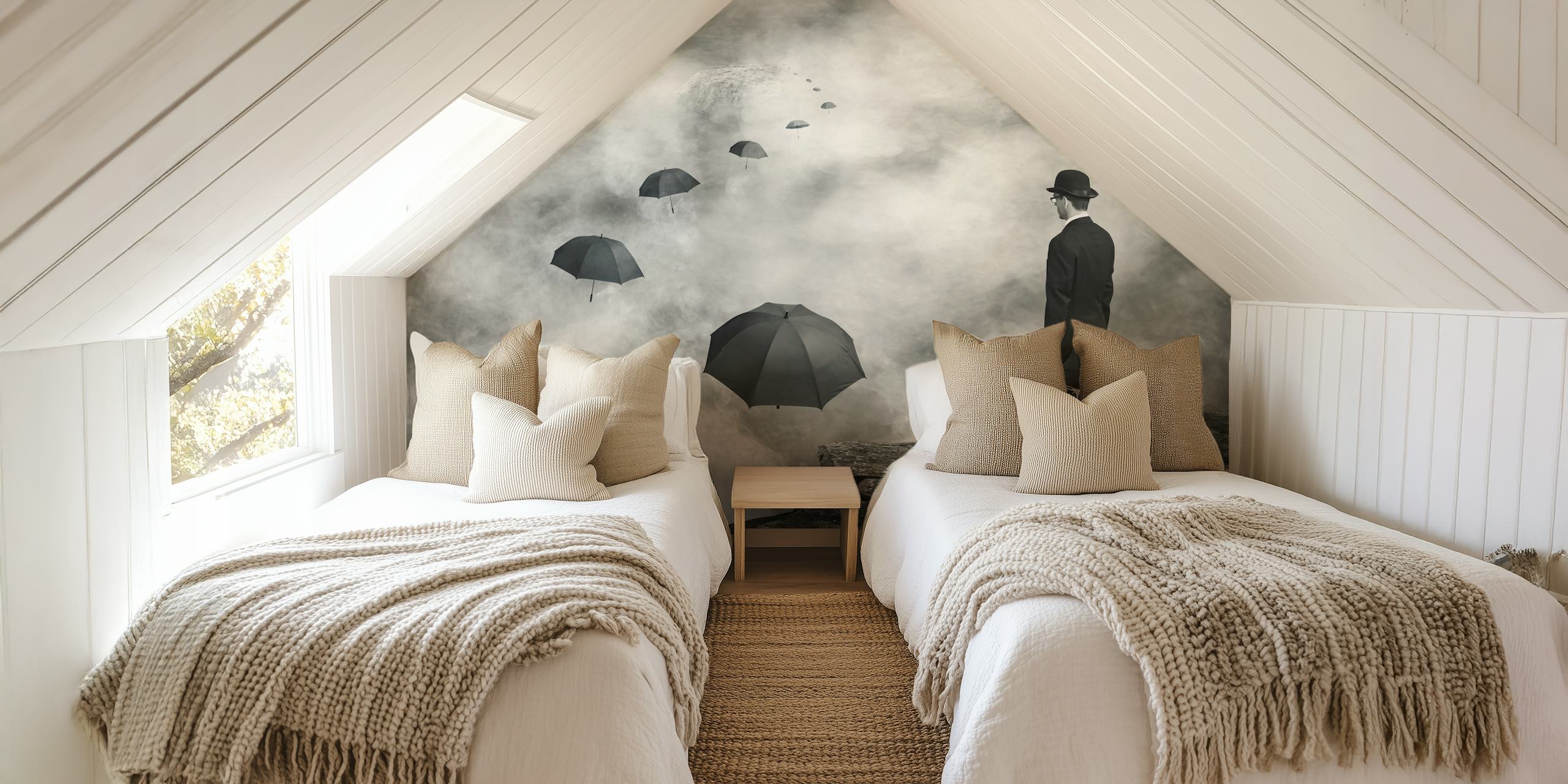 Design di carta da parati in bianco e nero con ombrelli