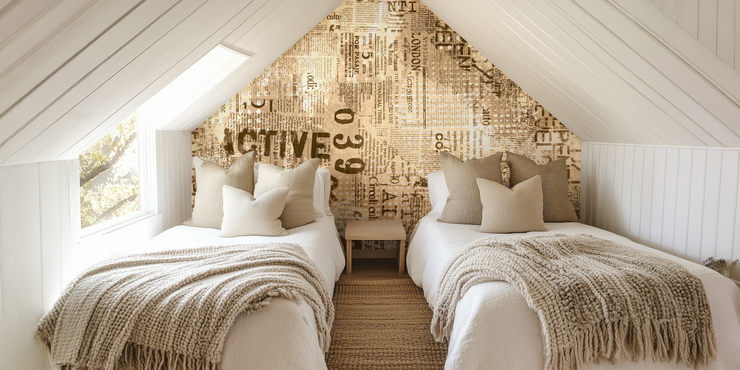 Urban beige and brown textured wallpaper with newspaper patterns