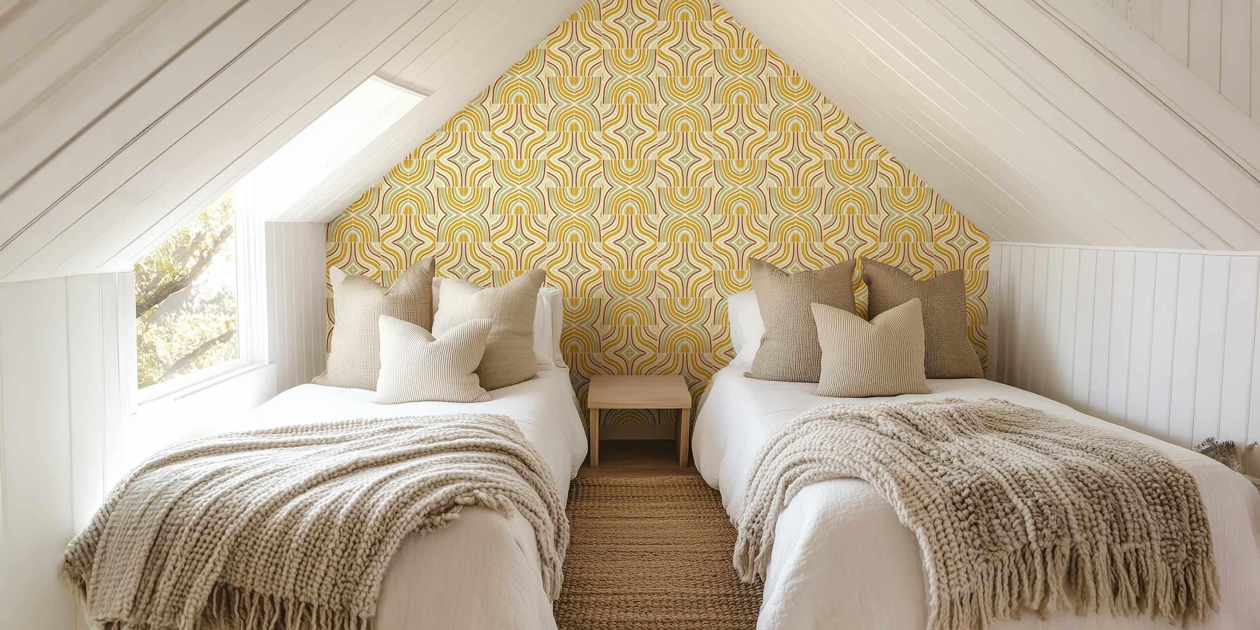 Ochre Retro Marbled Tiles i ett rum