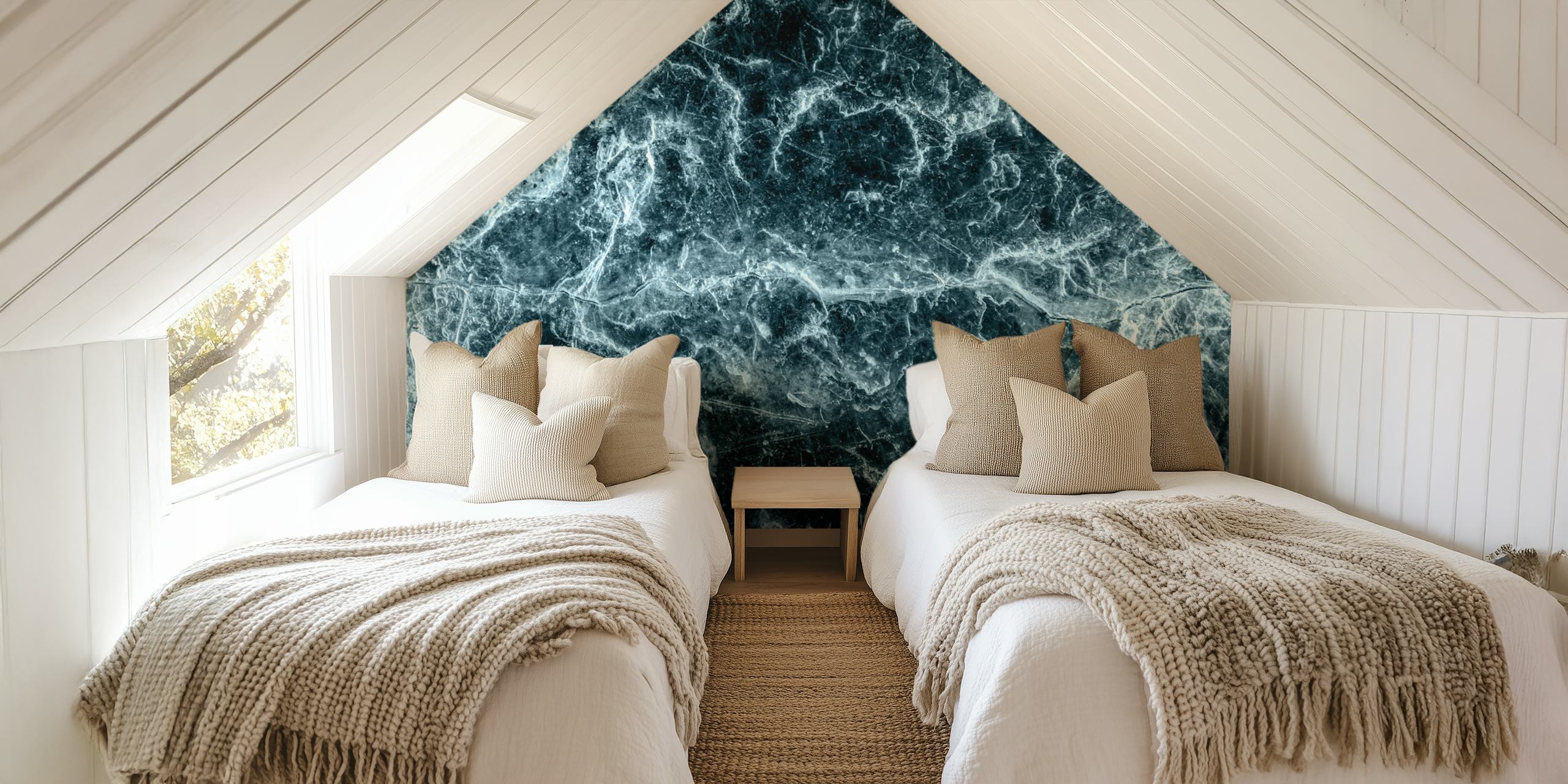 Deep blue marble texture wallpaper with white veining