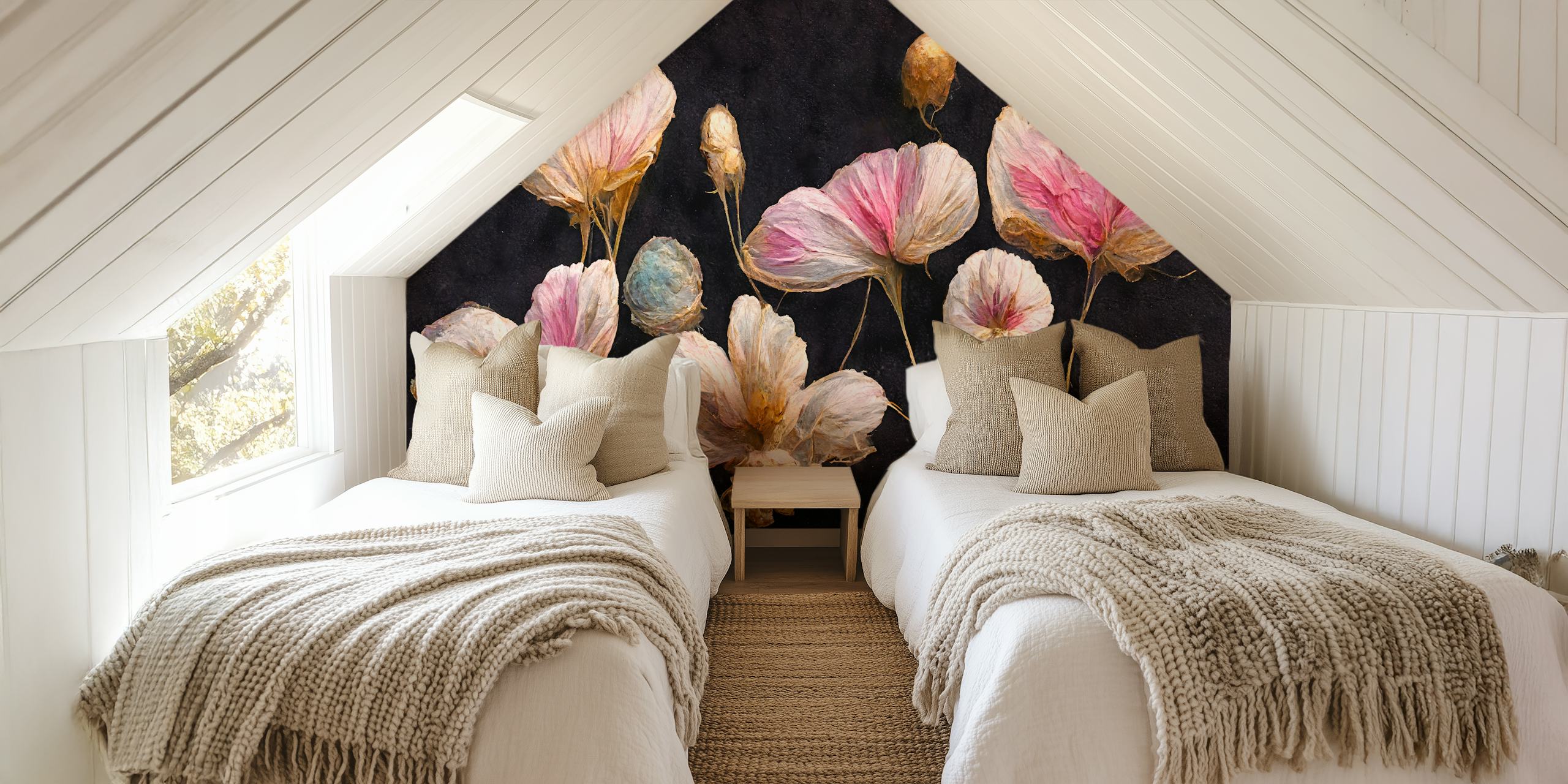 Pink dry flowers on a black background wallpaper