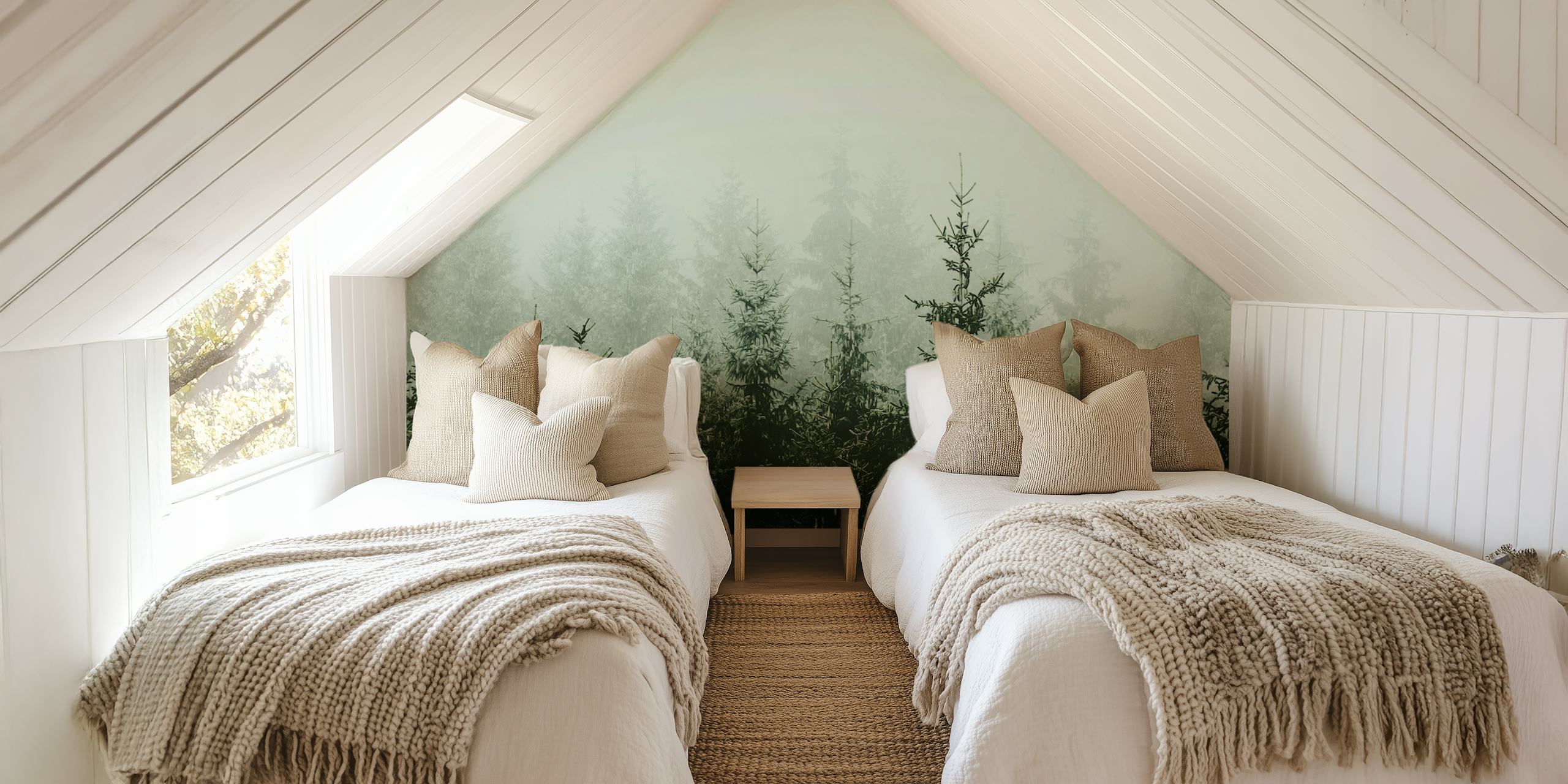 Mountain forest wallpaper in a room