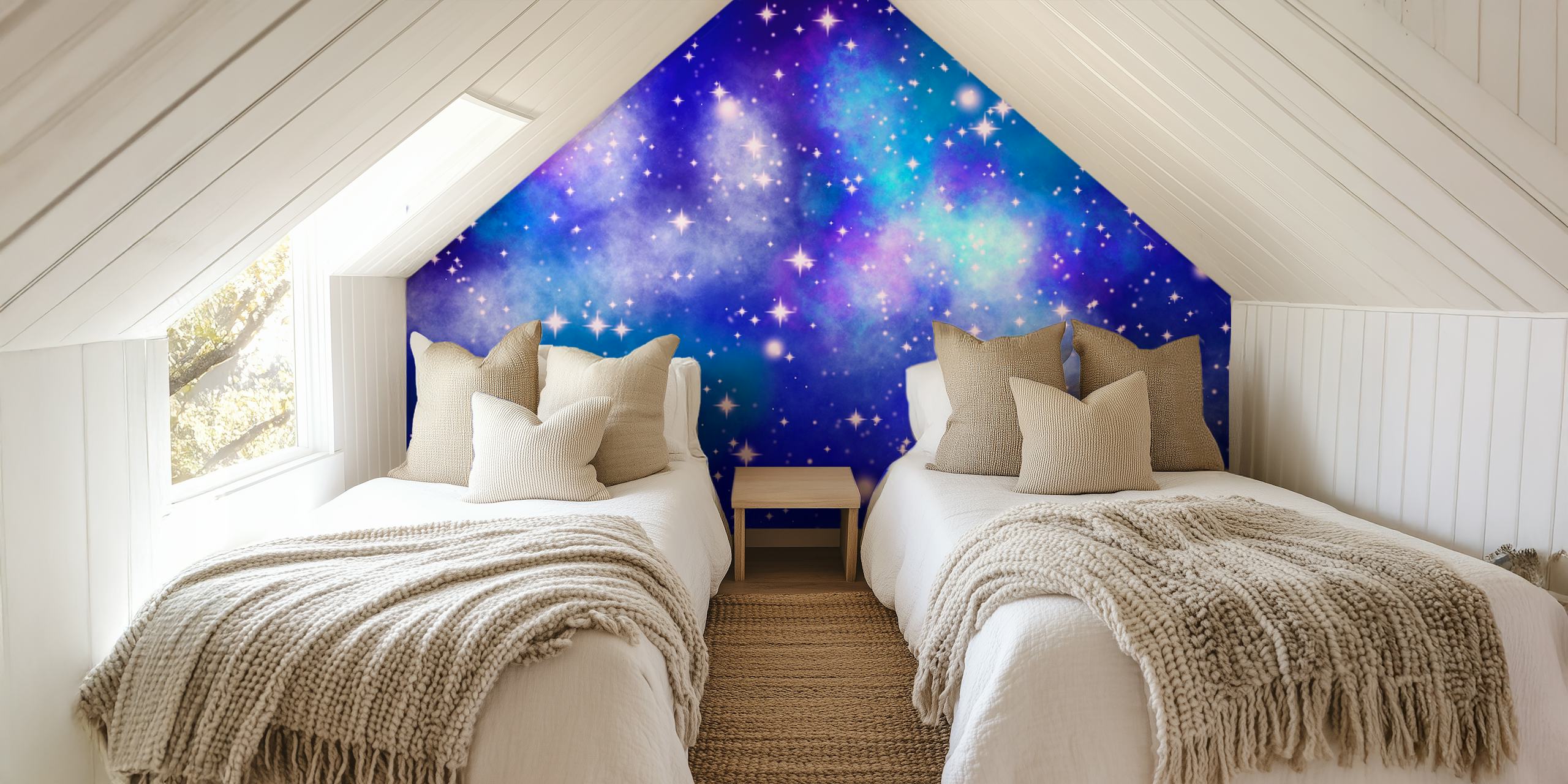 Fototapeta Hvězdná noční obloha s různými odstíny modré a blikajícími hvězdami představujícími pohled na galaxii