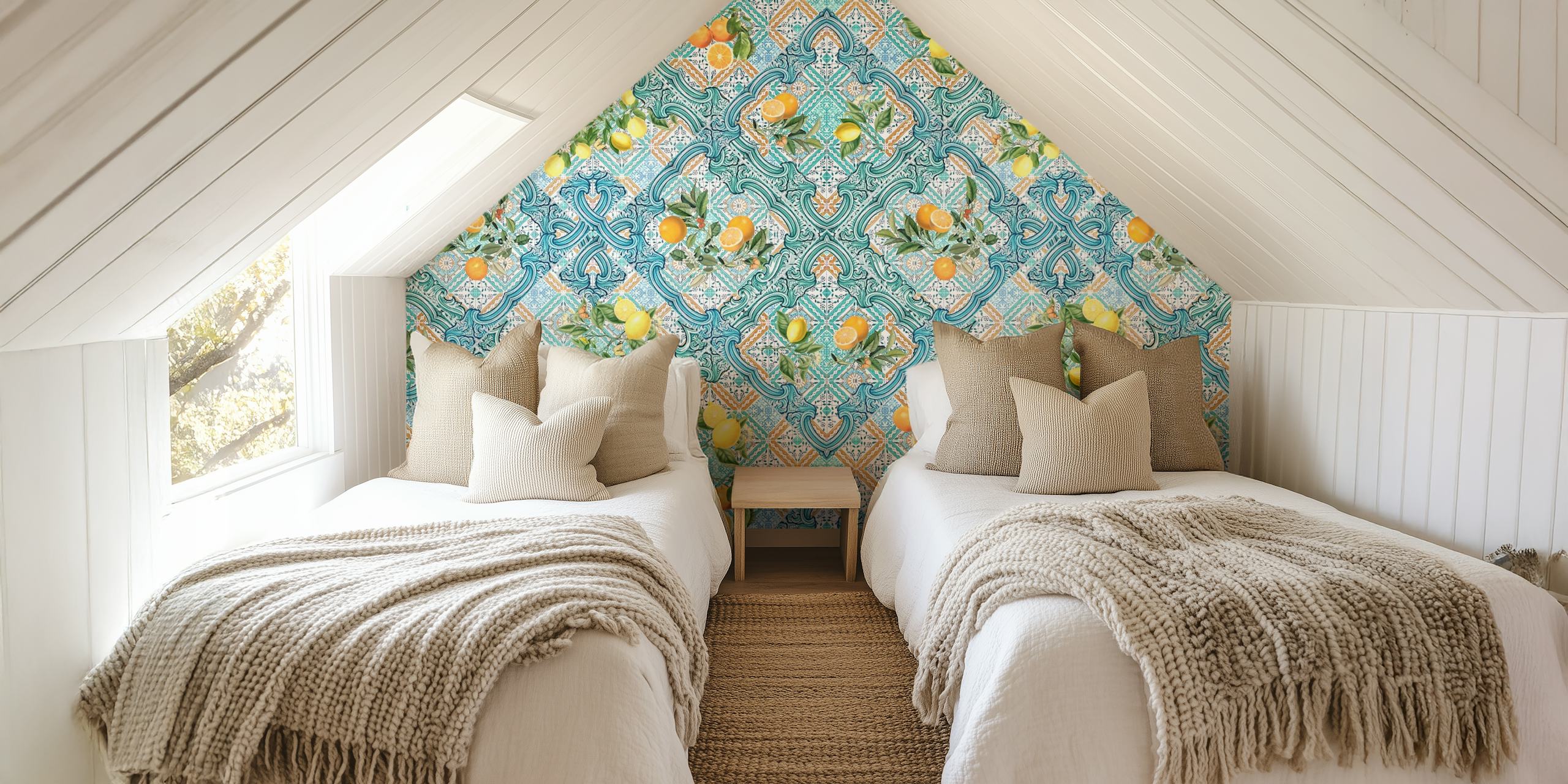 Teal tiles με τοιχογραφία από citrus fruit