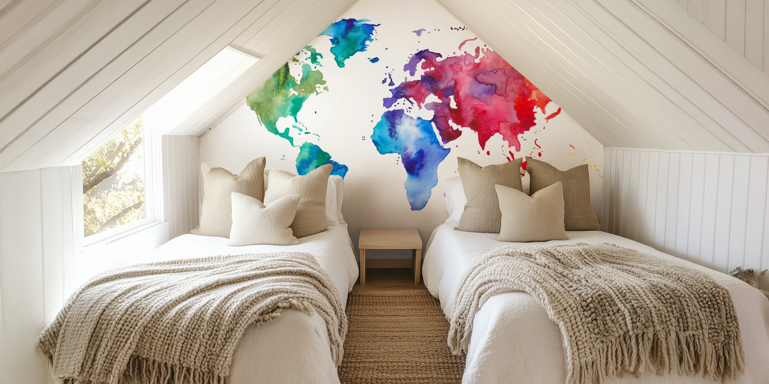 Colorful watercolor world map wallpaper in vibrant hues