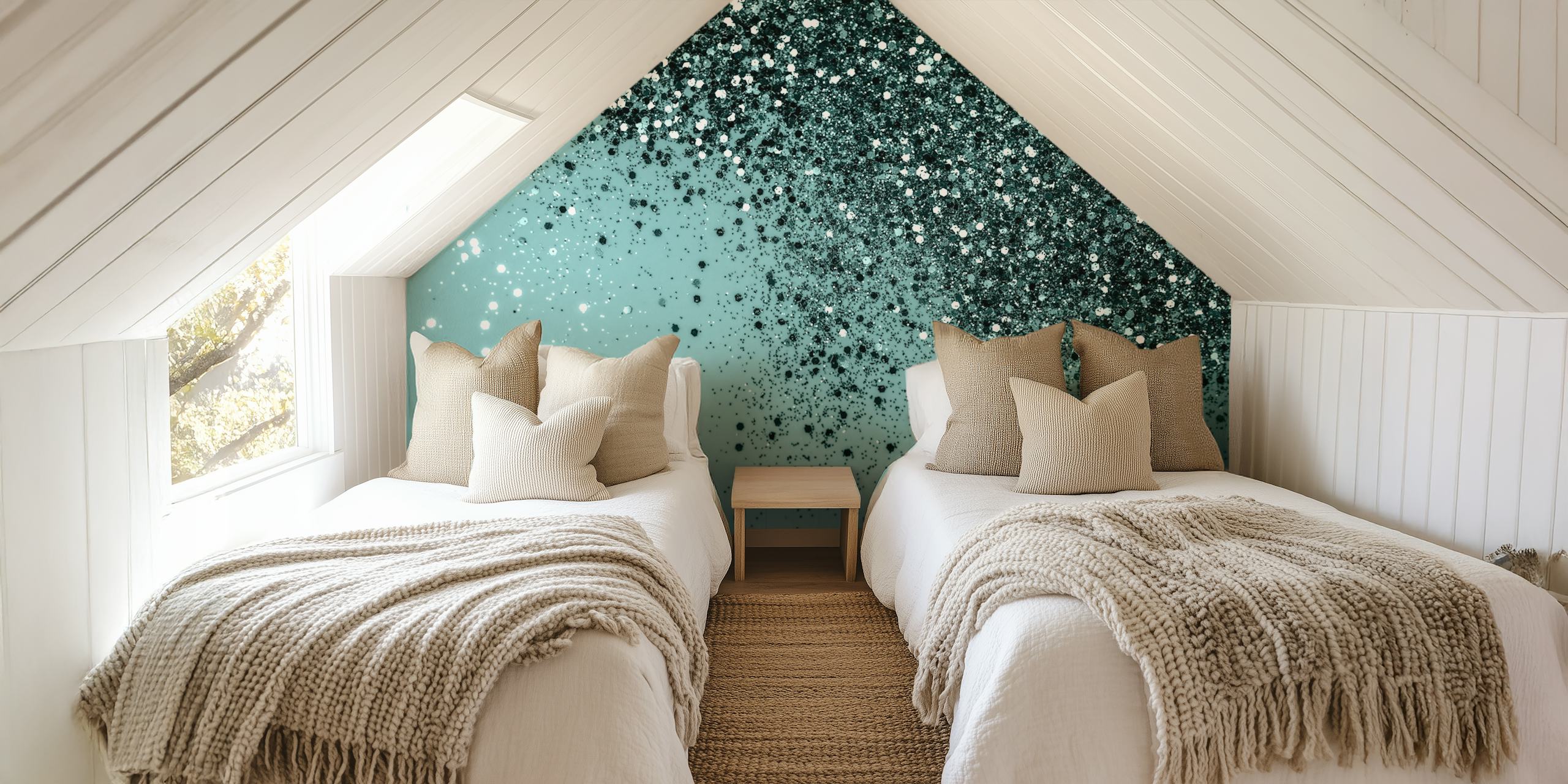 Teal glitter background with sparkling silver and black accents wallpaper