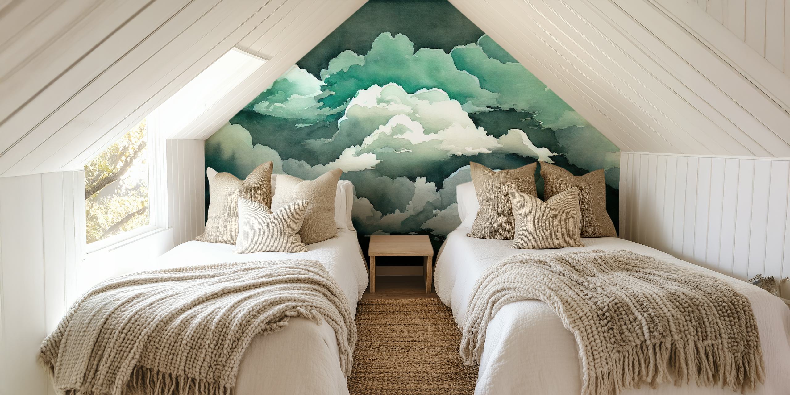 Emerald clouds and mist with green and white tones wallpaper