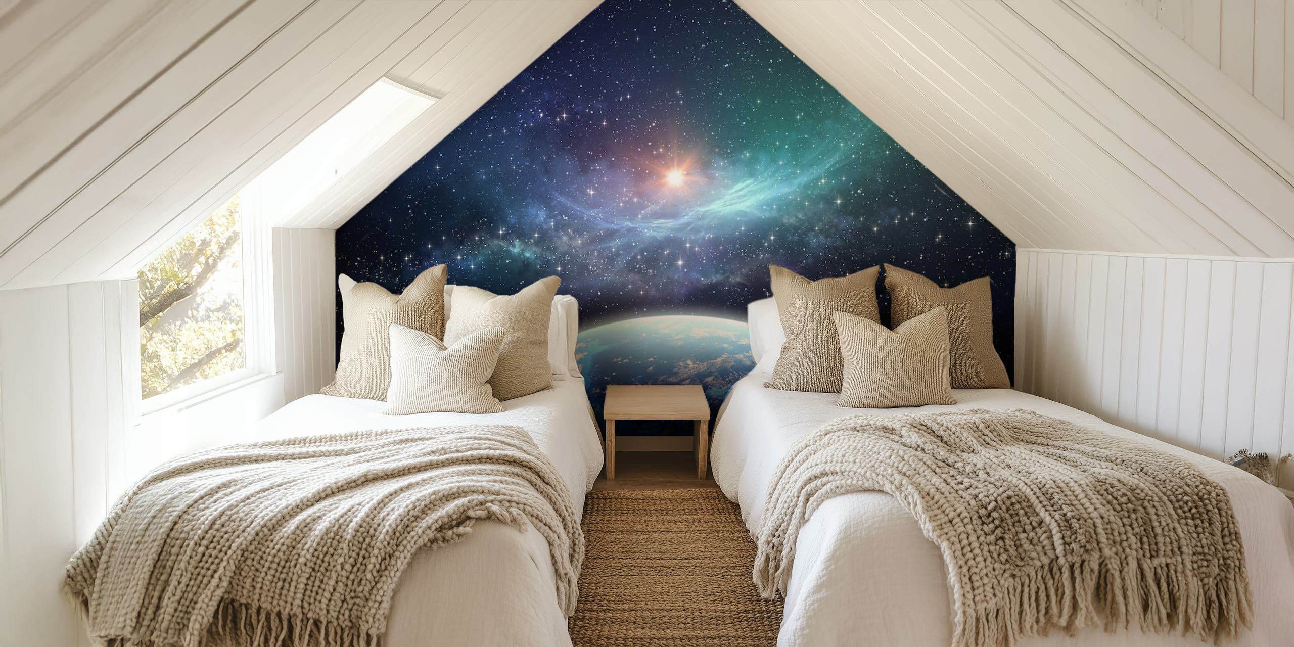 Obloga Earth in outer space prikazana u sobi