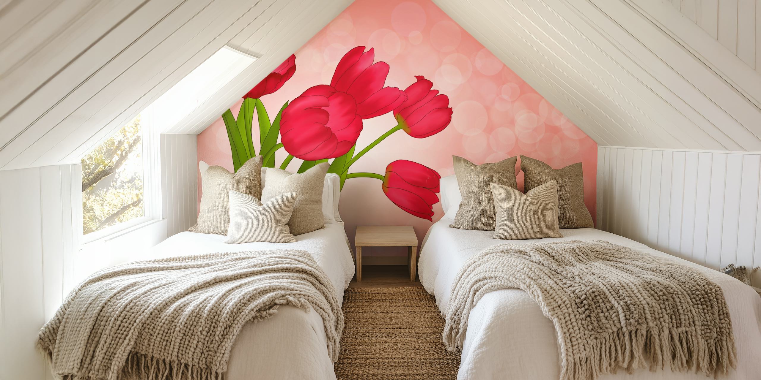 papel de parede Red Tulips em um quarto