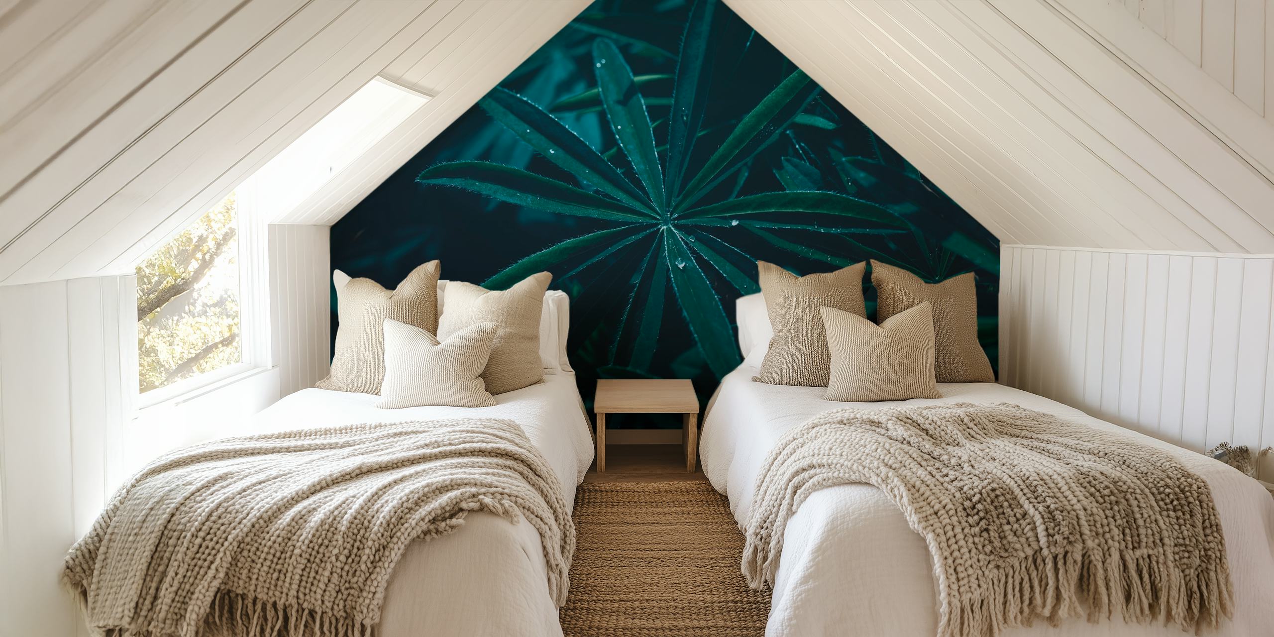 Papel de parede Dark Green Leaf em um lindo quarto