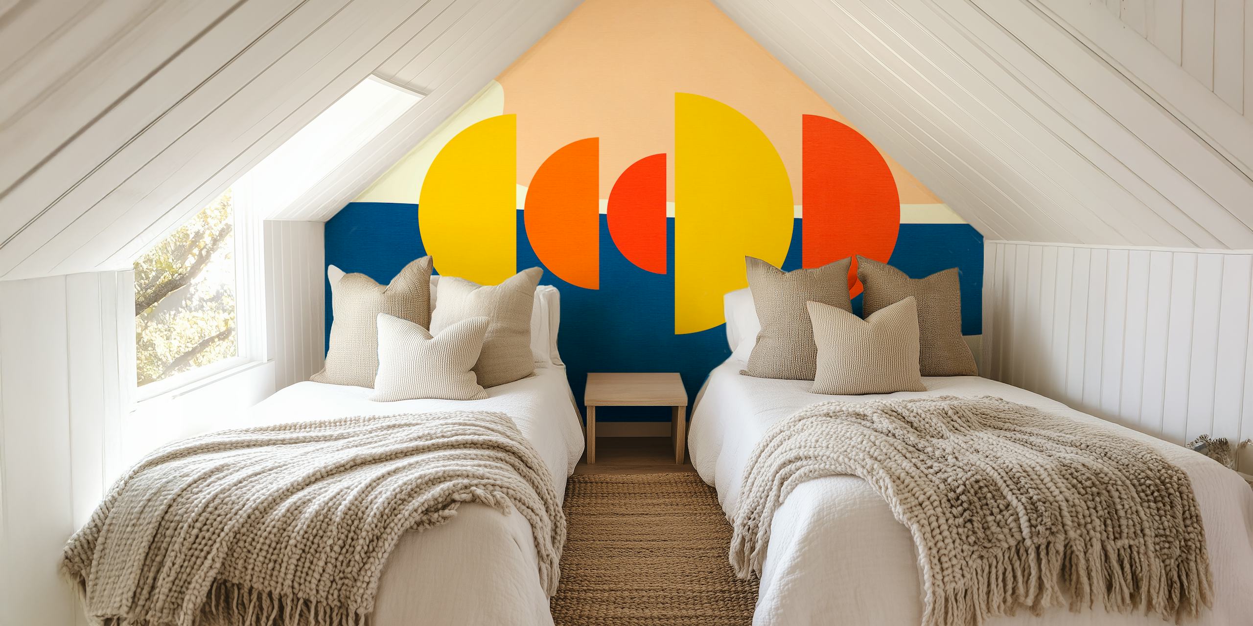 Geometric circles in yellow, red, and blue wallpaper