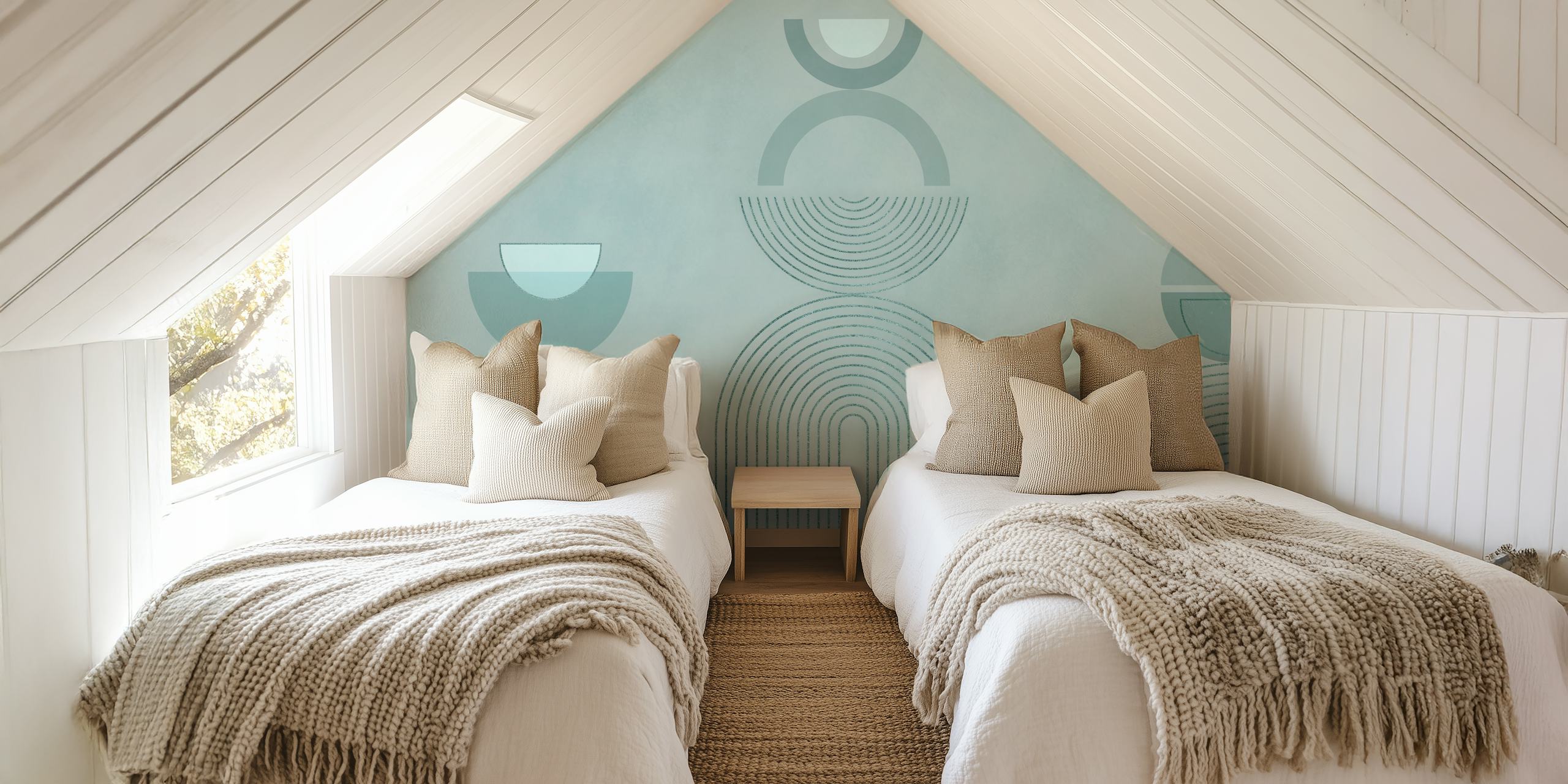 Bauhaus Mid Century Elegance Teal wallpaper in a room