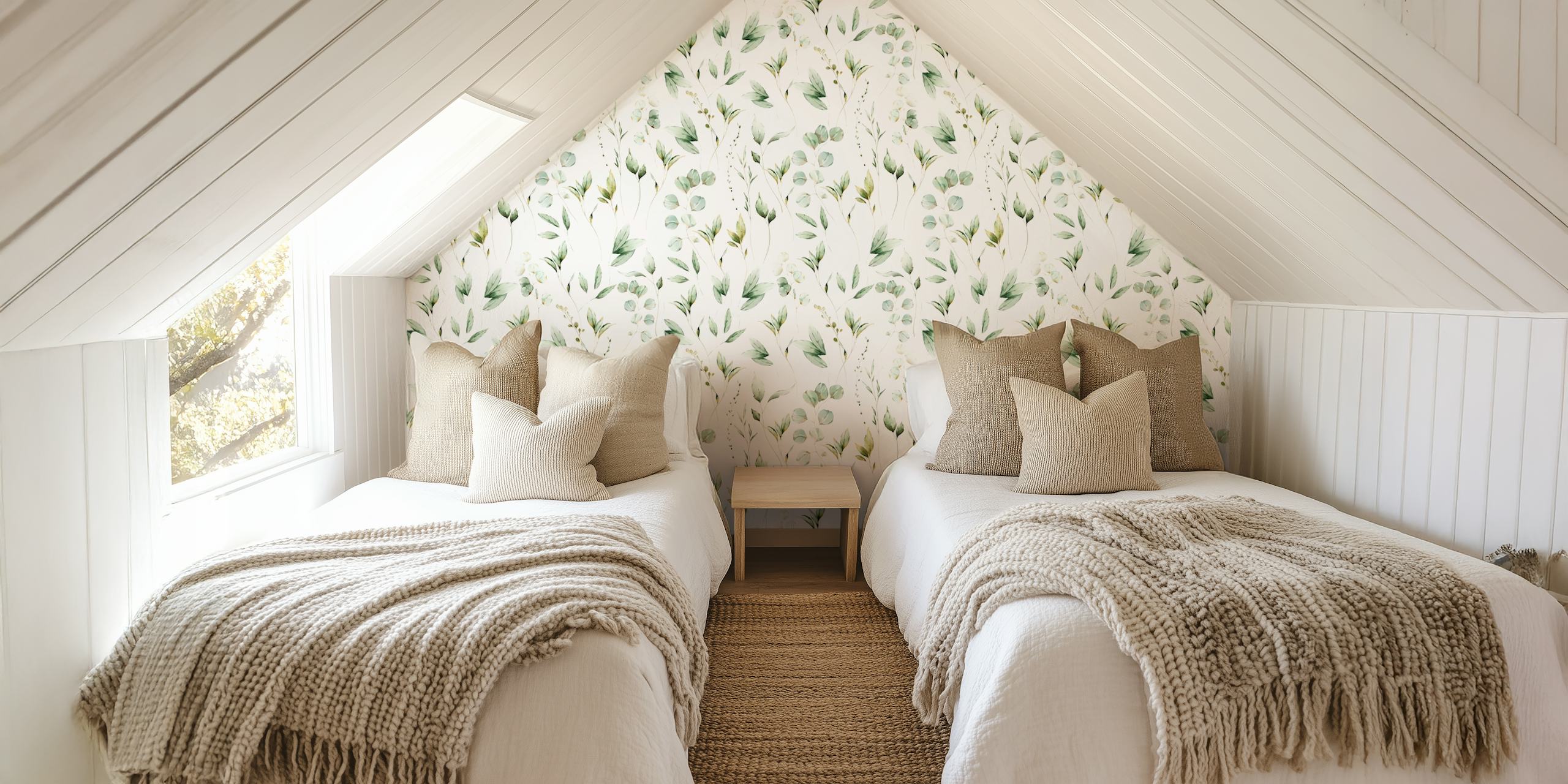 Soft Green Leaves wall mural with a seamless pattern of delicate green foliage