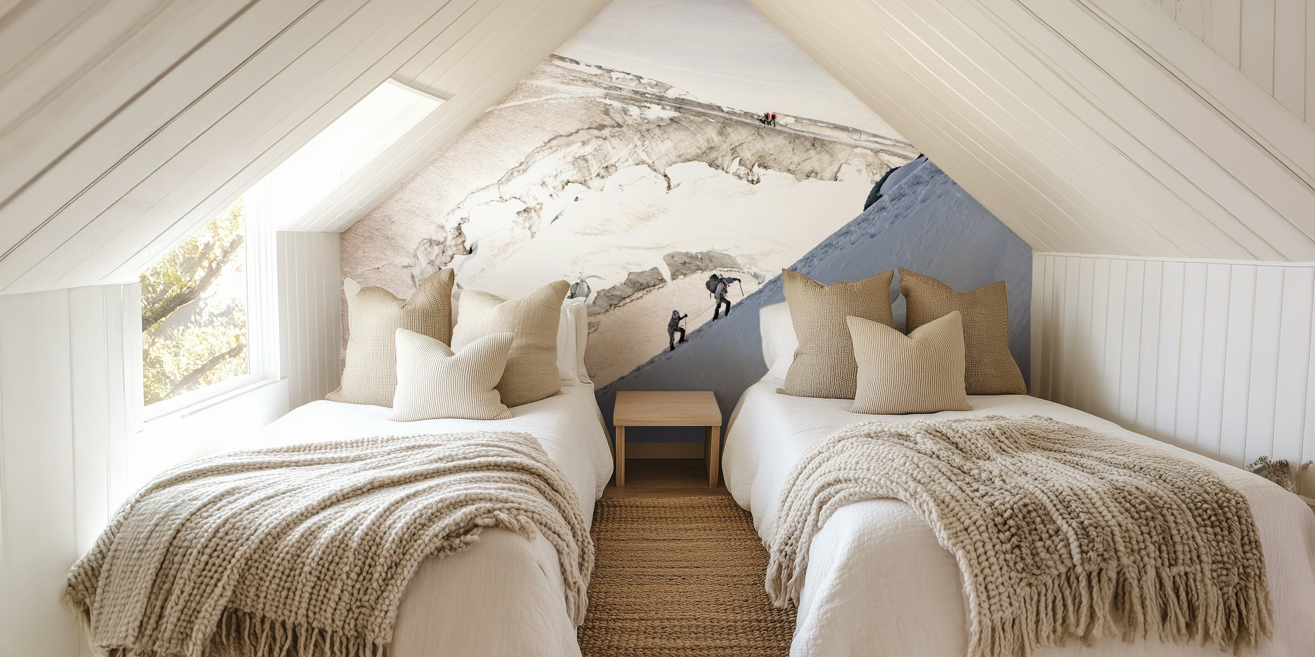Adventure-themed wallpaper in a modern room