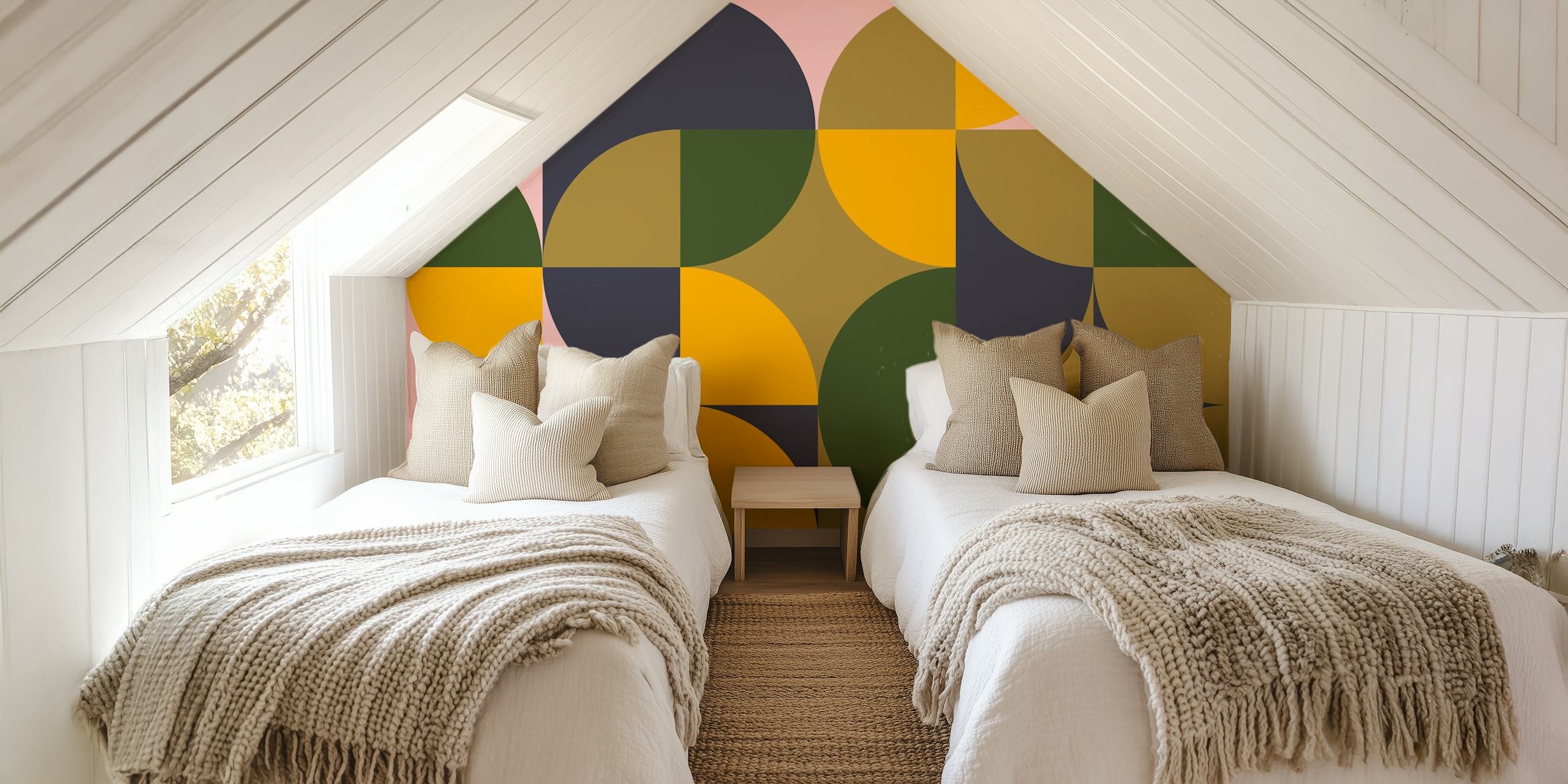 Design de papel de parede Bold Bauhaus em um quarto
