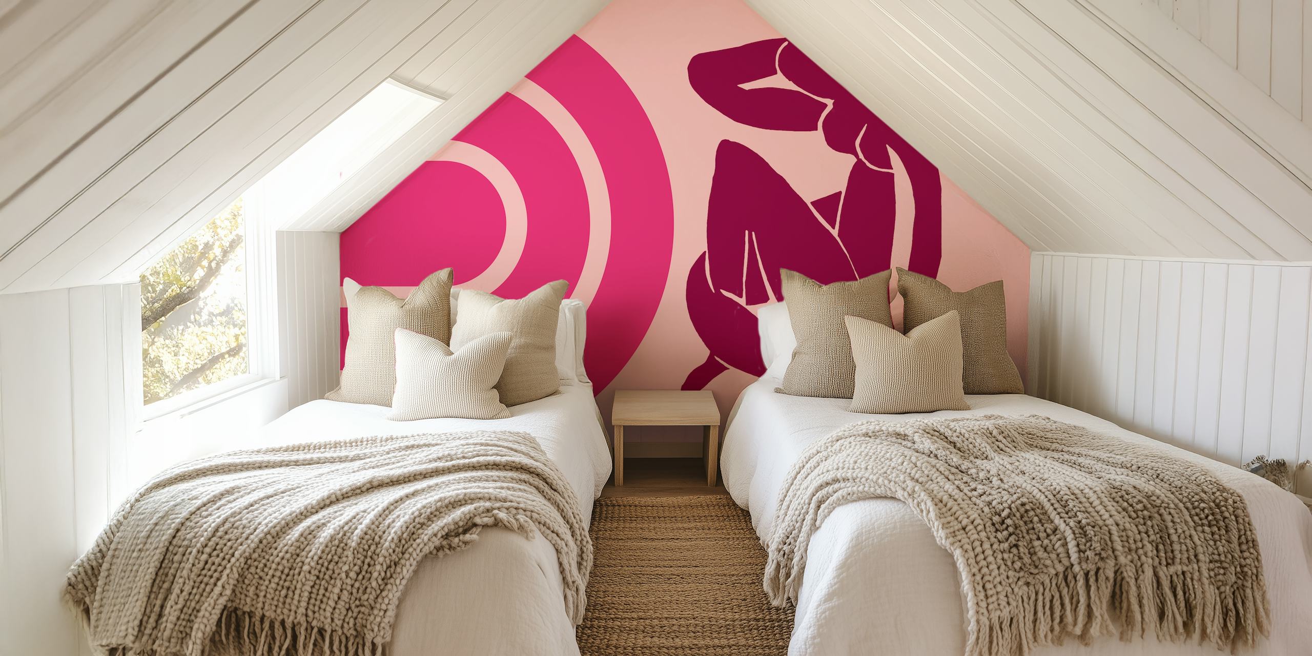 Magenta Mid-Century wallpaper design in a room