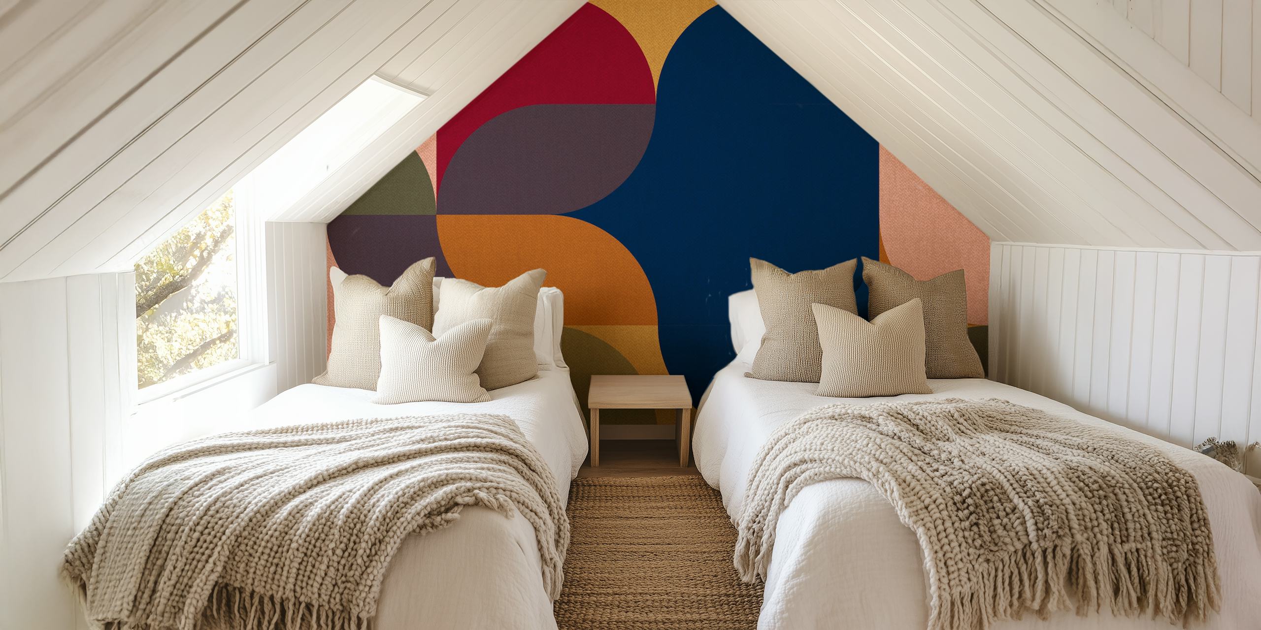 Abstrakcyjna lniana fototapeta z kolażem w stylu retro z ziemistymi tonami i organicznymi kształtami.