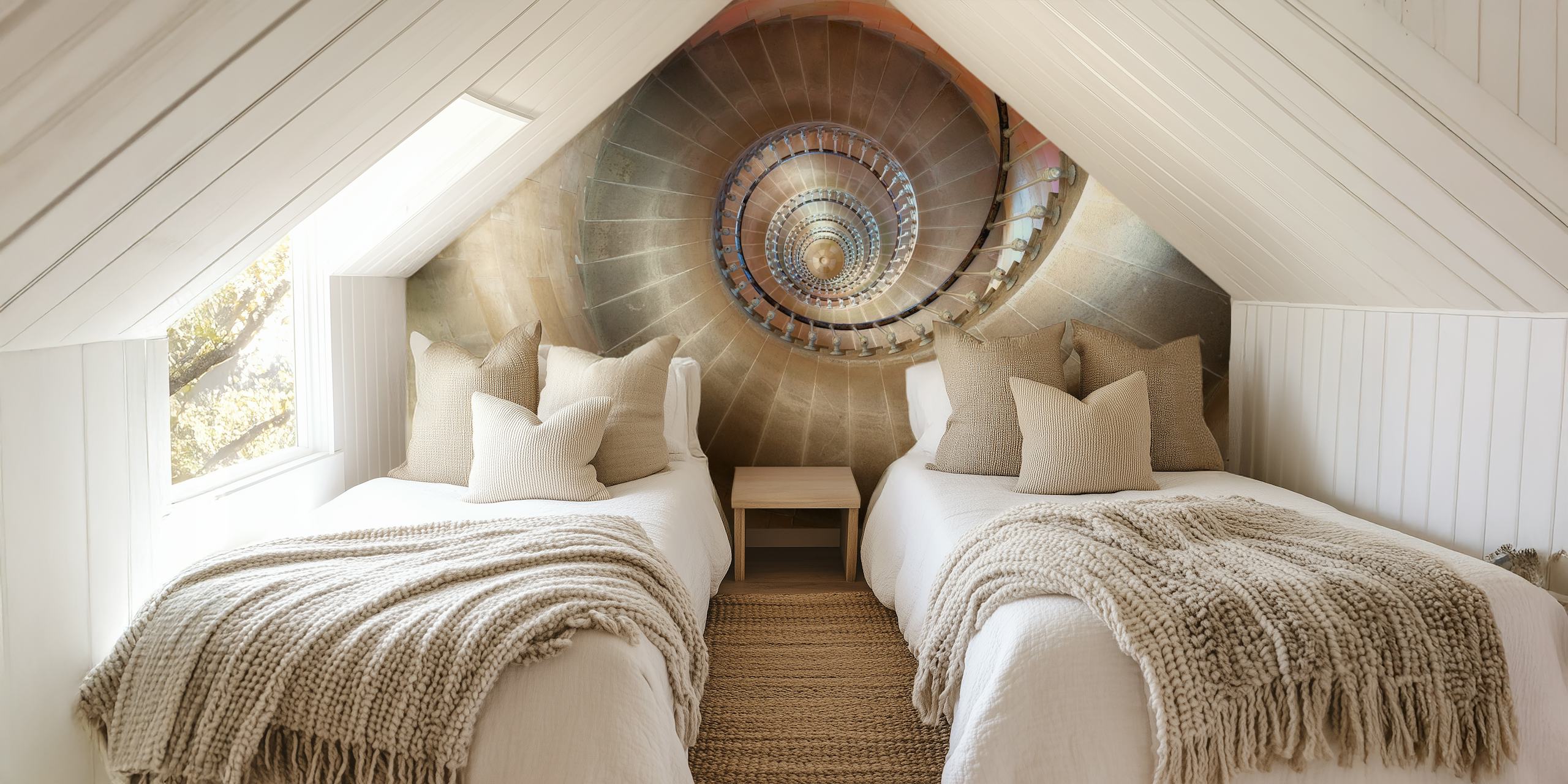 Spiral staircase wallpaper design in a room