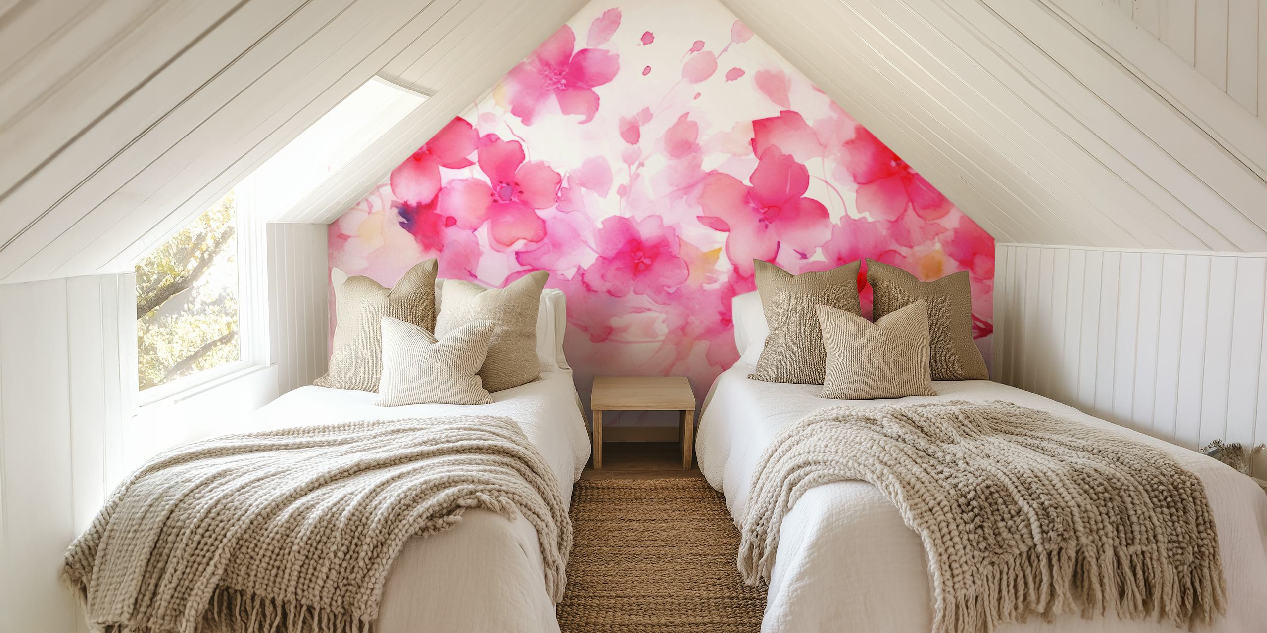 Sakura Watercolor Cherryblossoms Pink ταπετσαρία σε ένα δωμάτιο