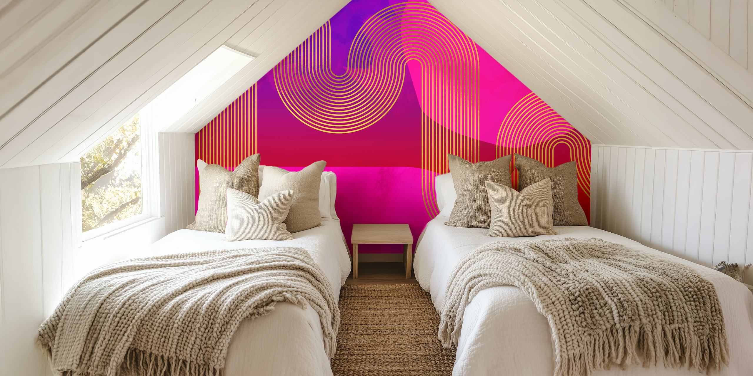 Neon Happiness Rainbow Lines wall mural with colorful stripes on a gradient background