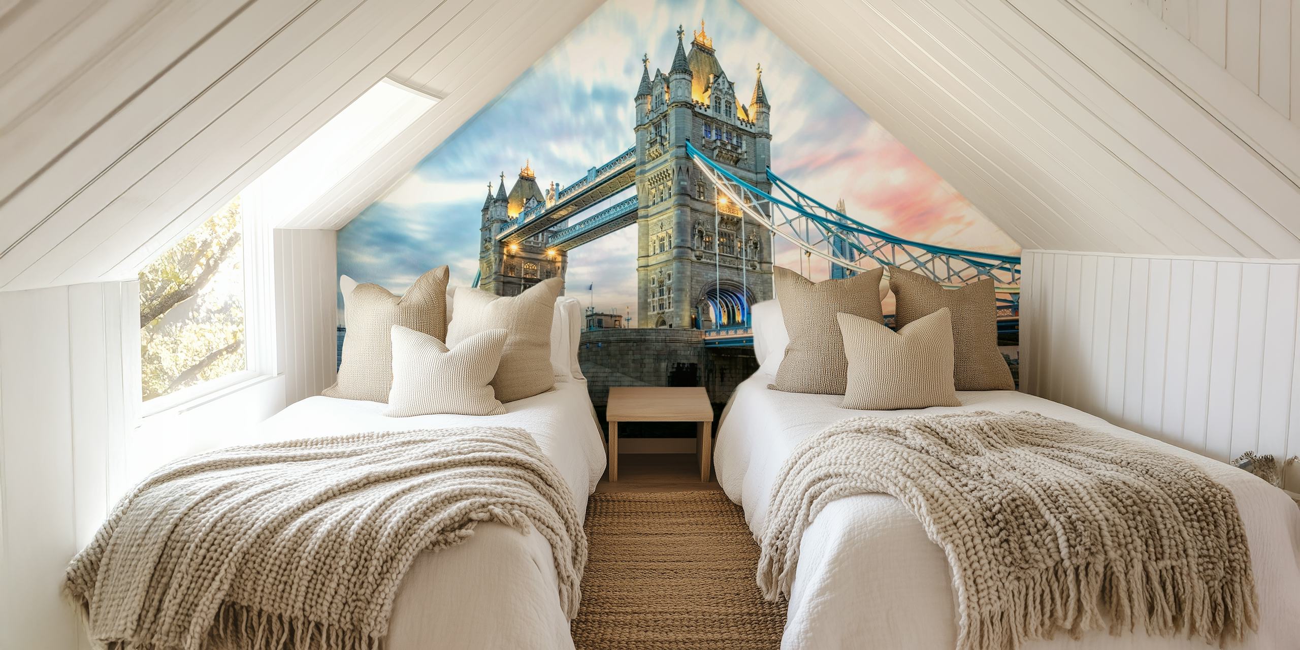Tower Bridge at sunset with pink and blue sky wallpaper