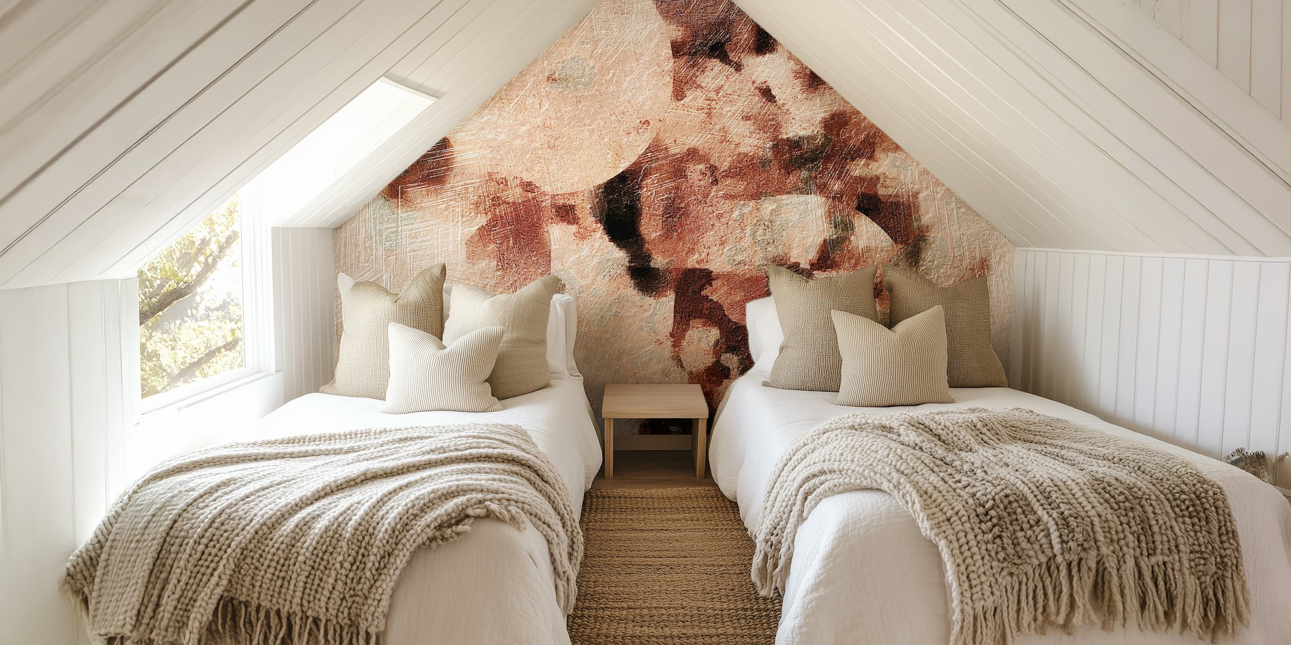 Abstract earth tone shapes in browns and creams wallpaper